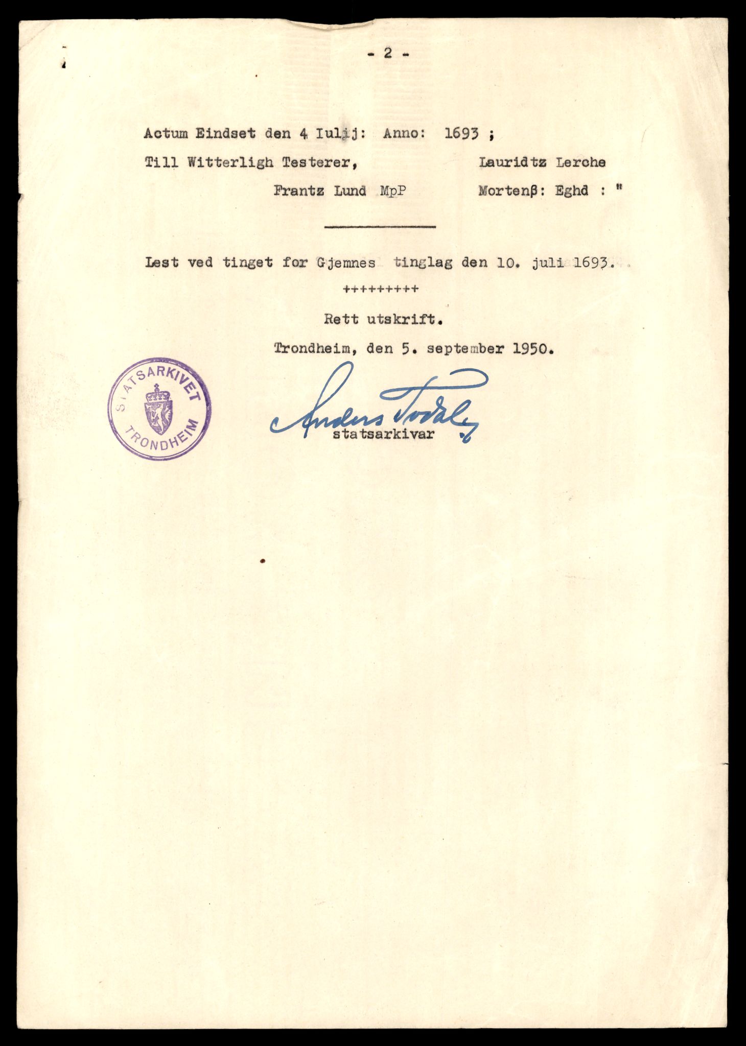 Statsarkivet i Trondheim, AV/SAT-A-4183/J/Je/L0001: Pantebok A - B, 1 - 5, 1693-1798