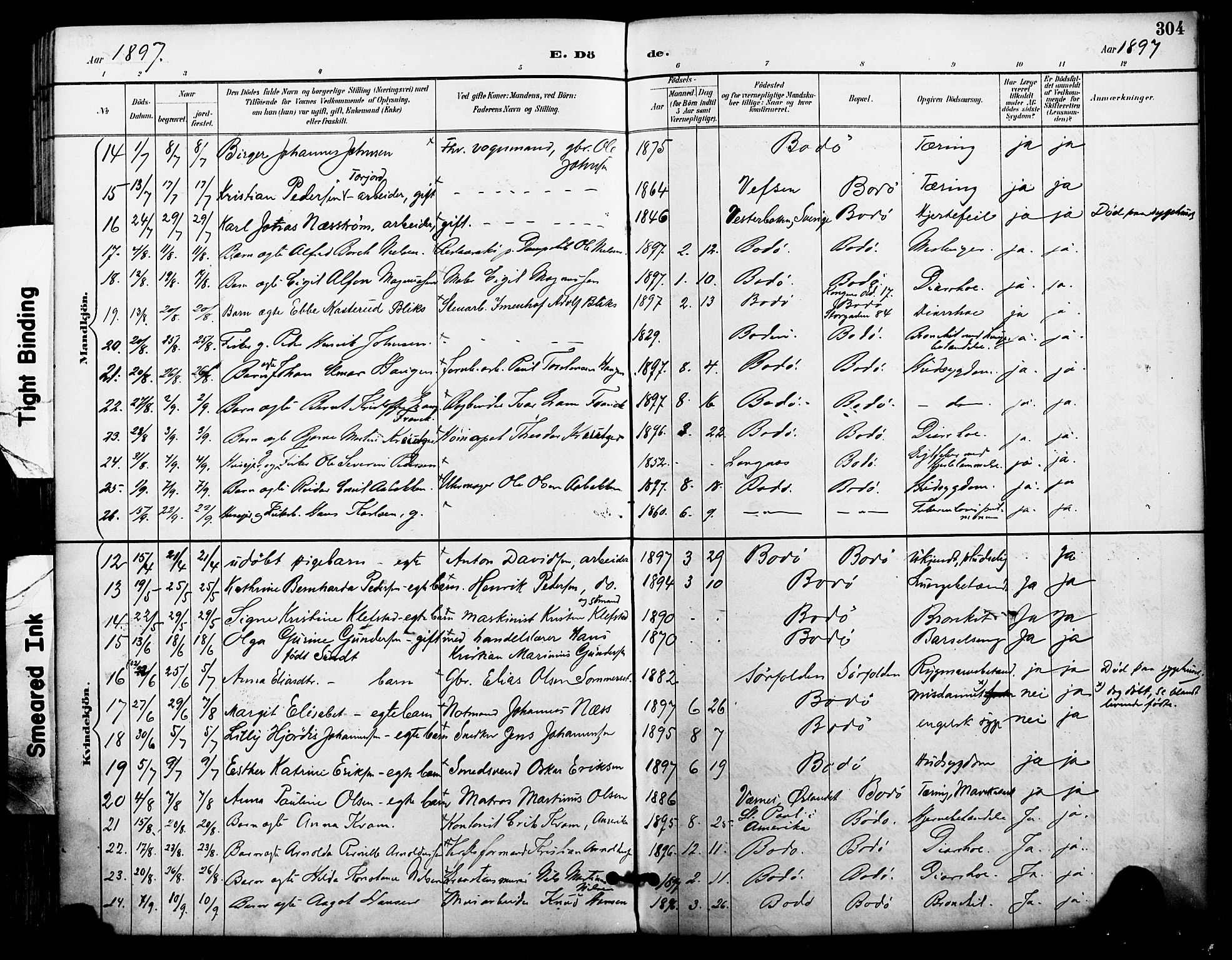 Ministerialprotokoller, klokkerbøker og fødselsregistre - Nordland, AV/SAT-A-1459/801/L0010: Ministerialbok nr. 801A10, 1888-1899, s. 304