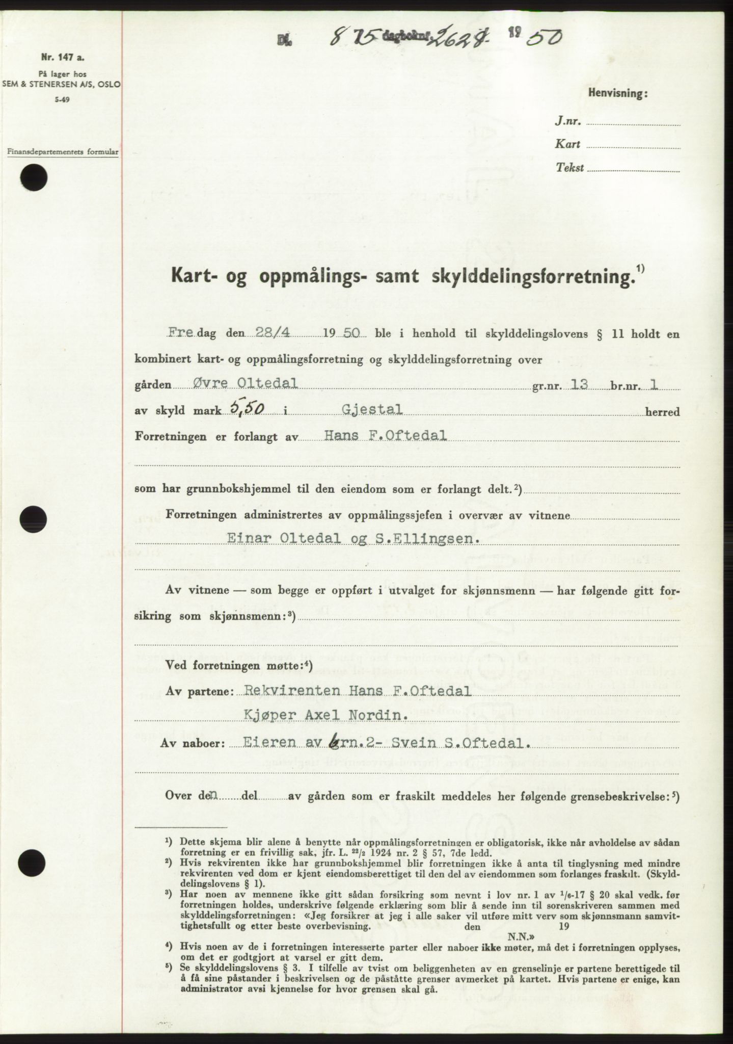 Jæren sorenskriveri, SAST/A-100310/03/G/Gba/L0107: Pantebok, 1950-1950, Dagboknr: 2628/1950