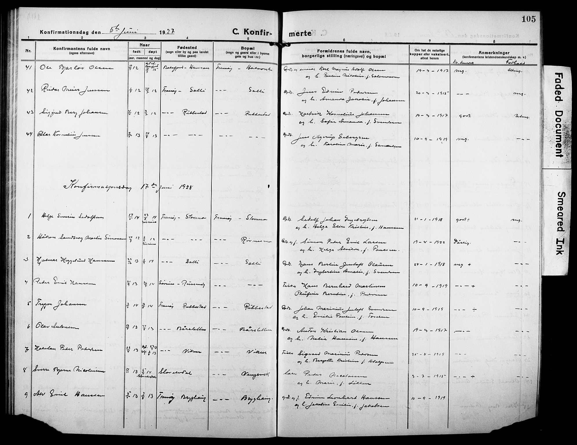 Tranøy sokneprestkontor, AV/SATØ-S-1313/I/Ia/Iab/L0006klokker: Klokkerbok nr. 6, 1919-1932, s. 105