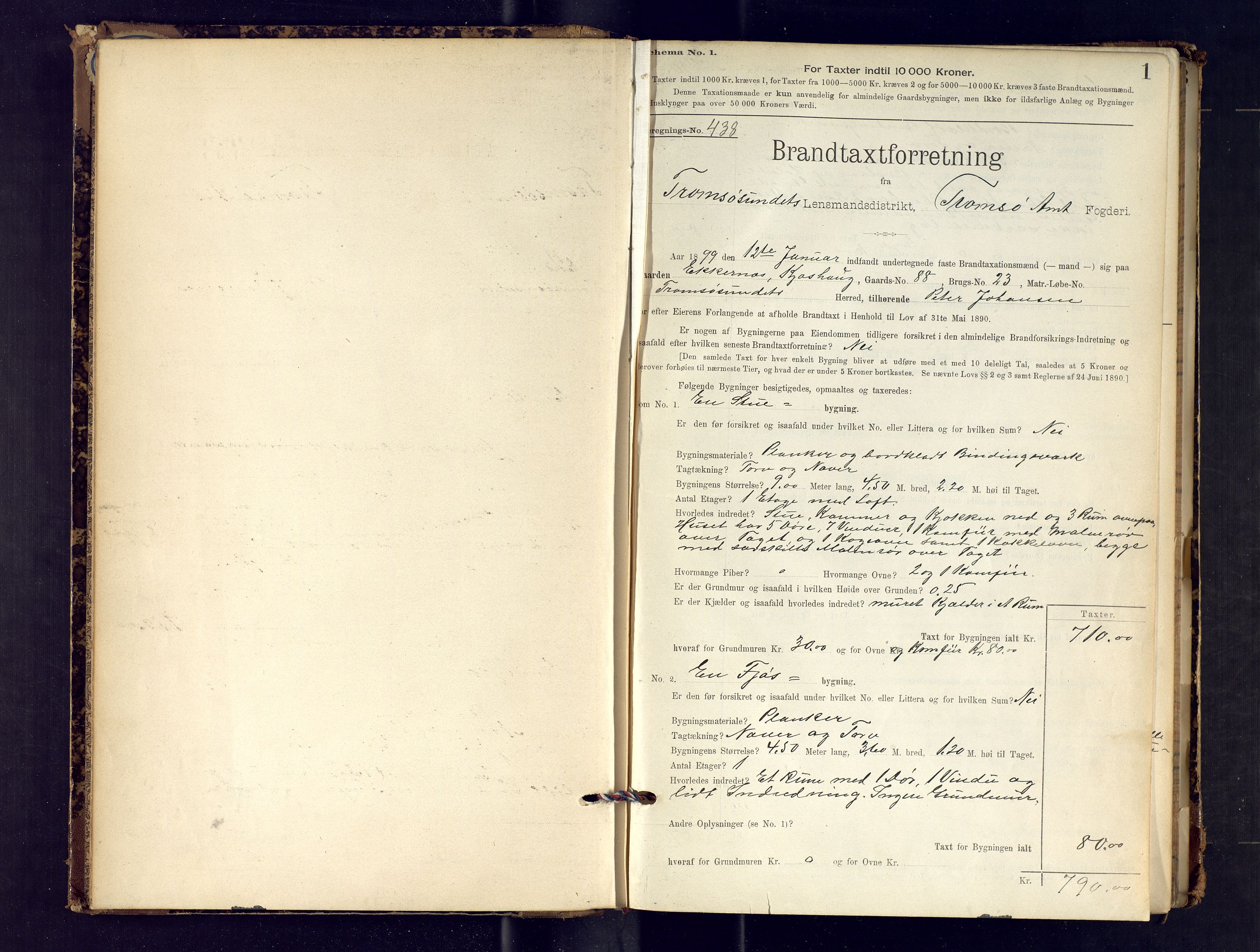 Tromsøysund lensmannskontor, SATØ/SATØ-12/F/Fs/Fsb/L0735: Branntakstprotokoll (S). Med register, 1898-1903, s. 1