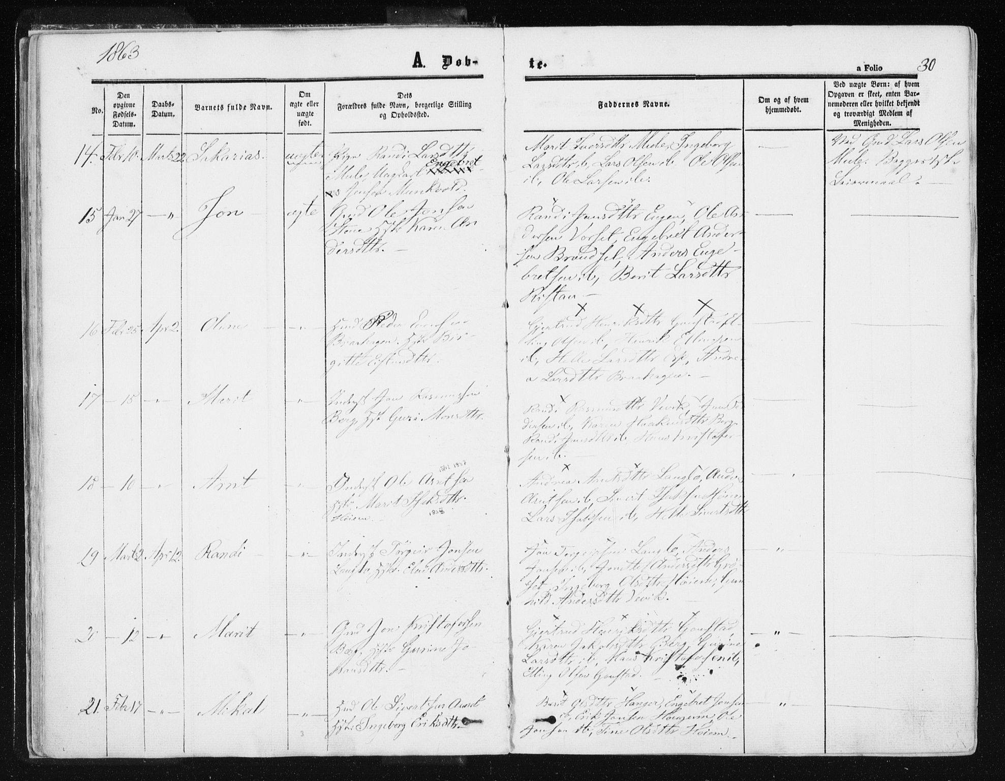 Ministerialprotokoller, klokkerbøker og fødselsregistre - Sør-Trøndelag, SAT/A-1456/612/L0377: Ministerialbok nr. 612A09, 1859-1877, s. 30