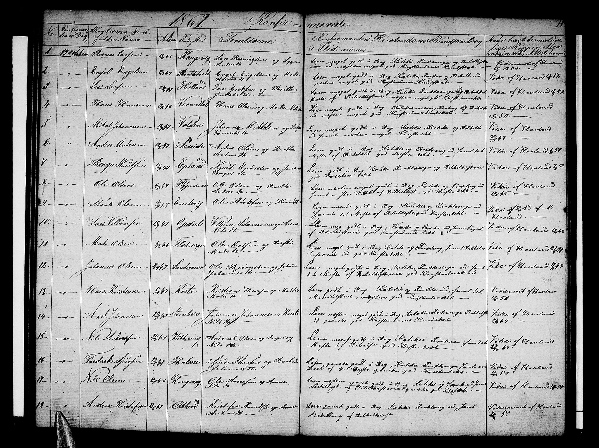 Tysnes sokneprestembete, AV/SAB-A-78601/H/Hab: Klokkerbok nr. E 1, 1855-1874, s. 91