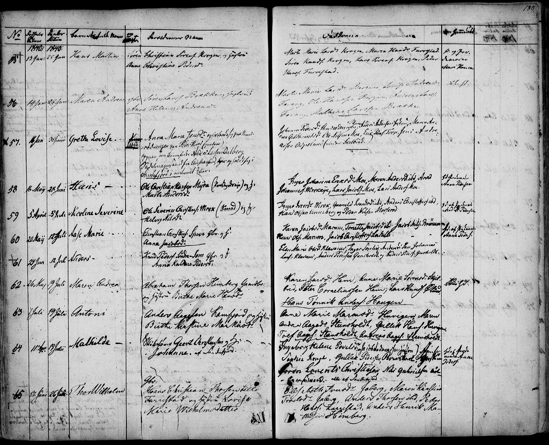 Sandar kirkebøker, AV/SAKO-A-243/F/Fa/L0005: Ministerialbok nr. 5, 1832-1847, s. 188-189