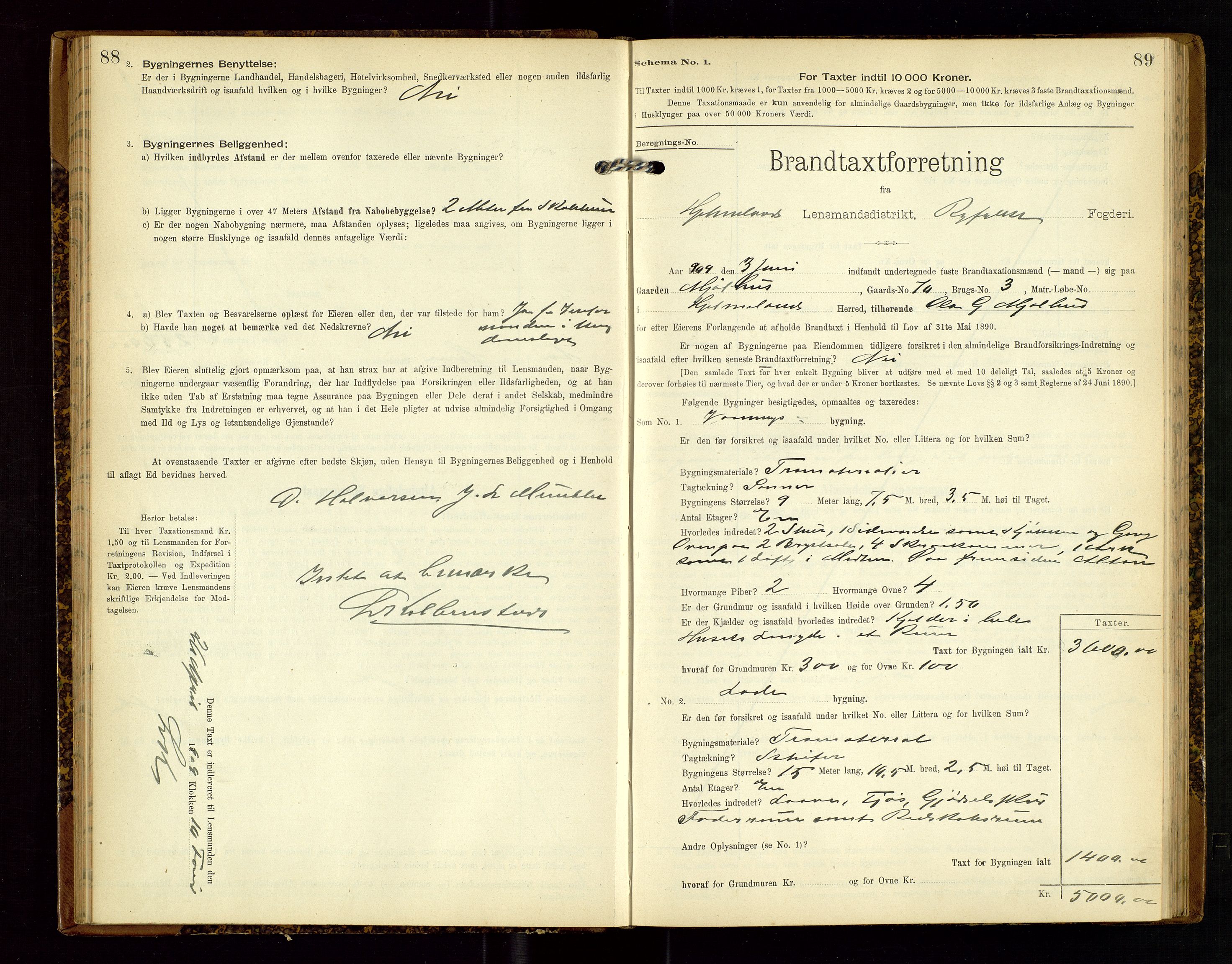 Hjelmeland lensmannskontor, SAST/A-100439/Gob/L0002: "Brandtaxationsprotokol", 1904-1920, s. 88-89