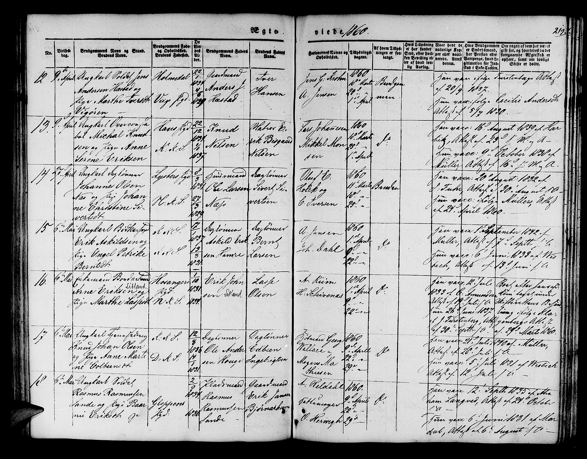 Korskirken sokneprestembete, AV/SAB-A-76101/H/Hab: Klokkerbok nr. D 1, 1840-1867, s. 219