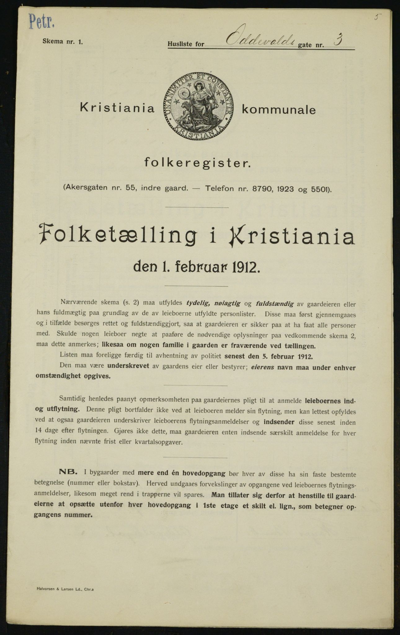 OBA, Kommunal folketelling 1.2.1912 for Kristiania, 1912, s. 75154