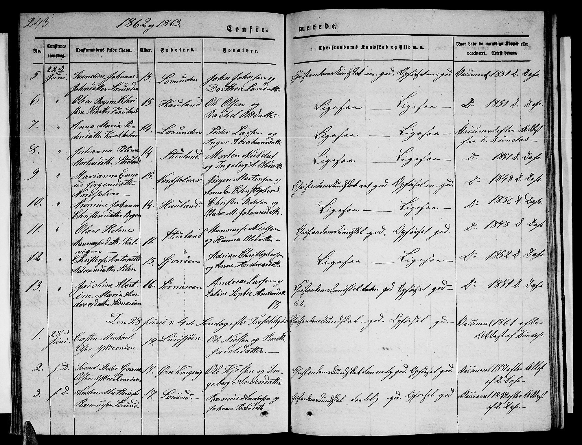 Ministerialprotokoller, klokkerbøker og fødselsregistre - Nordland, SAT/A-1459/839/L0572: Klokkerbok nr. 839C02, 1841-1873, s. 243