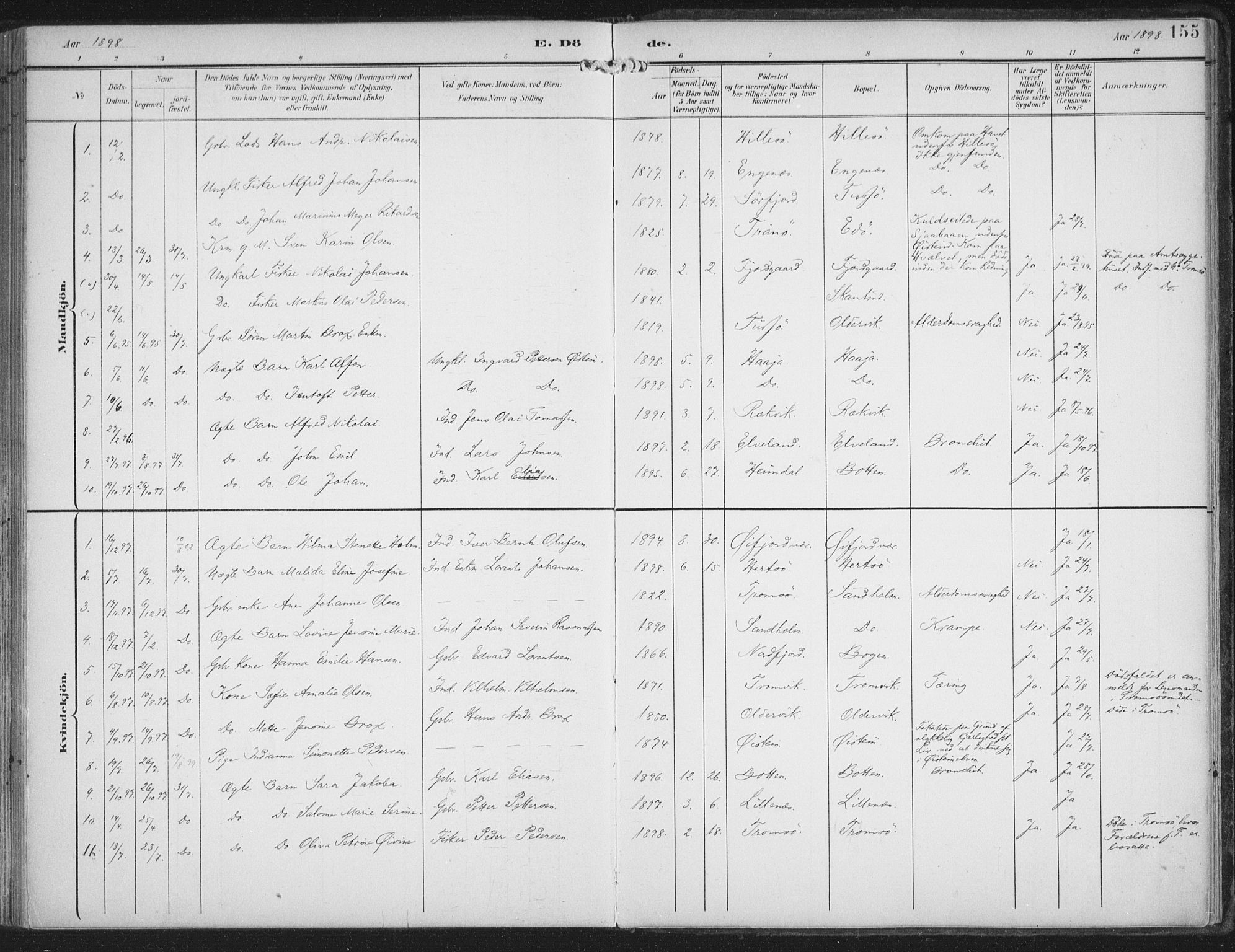 Lenvik sokneprestembete, AV/SATØ-S-1310/H/Ha/Haa/L0015kirke: Ministerialbok nr. 15, 1896-1915, s. 155