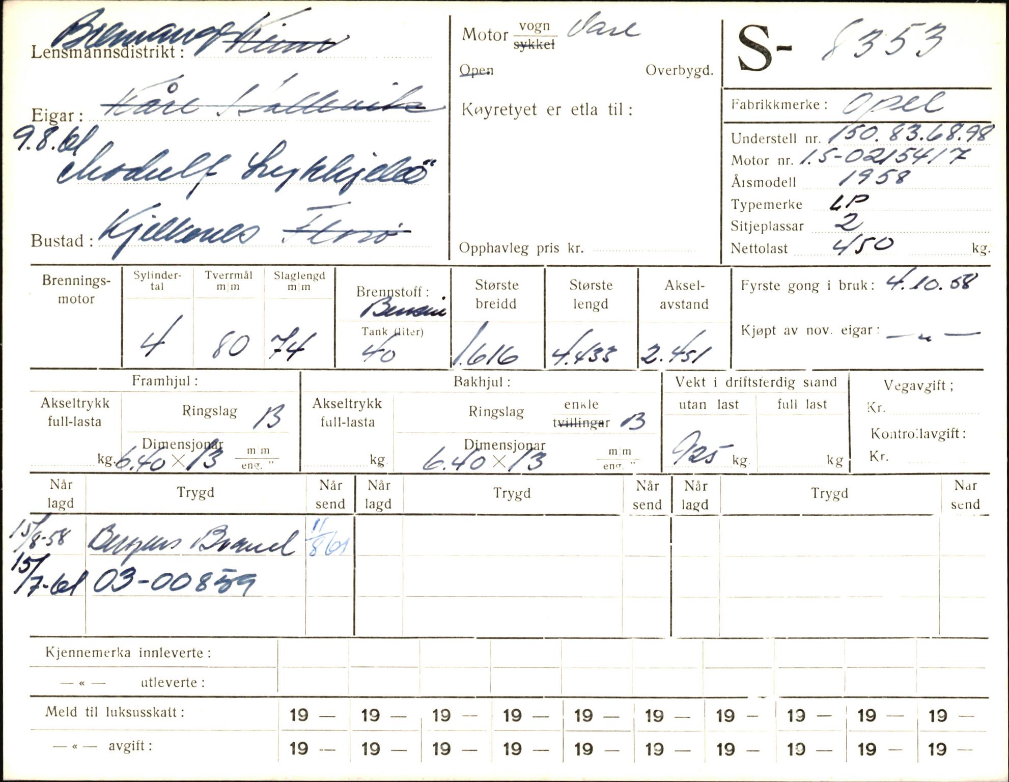 Statens vegvesen, Sogn og Fjordane vegkontor, AV/SAB-A-5301/4/F/L0006: Registerkort utmeldte Fjordane S8300-9500, 1930-1961, s. 80
