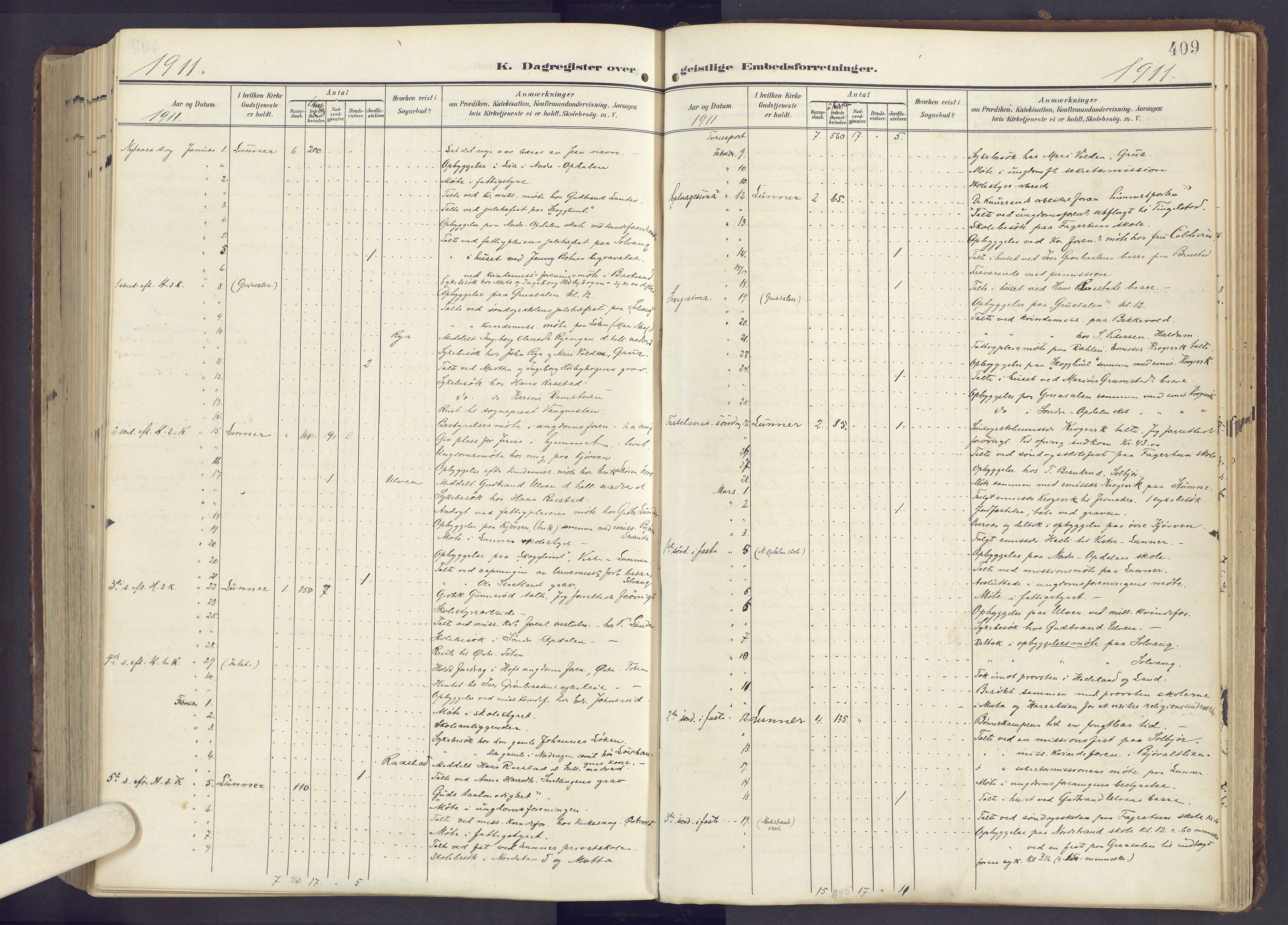 Lunner prestekontor, SAH/PREST-118/H/Ha/Haa/L0001: Ministerialbok nr. 1, 1907-1922, s. 409