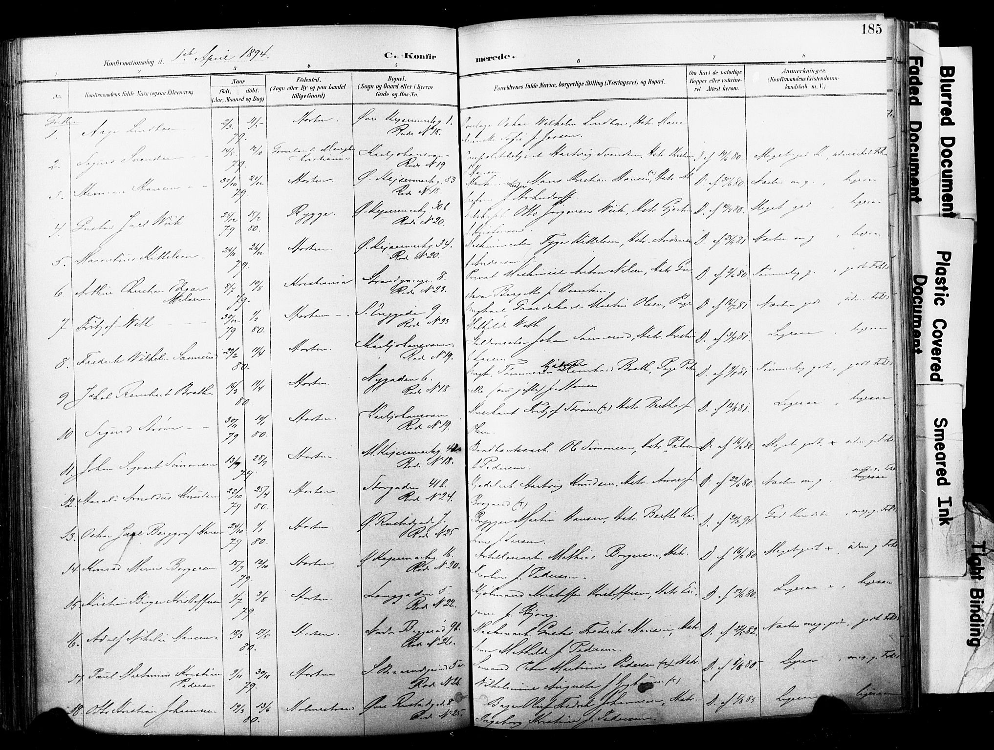 Horten kirkebøker, AV/SAKO-A-348/F/Fa/L0004: Ministerialbok nr. 4, 1888-1895, s. 185