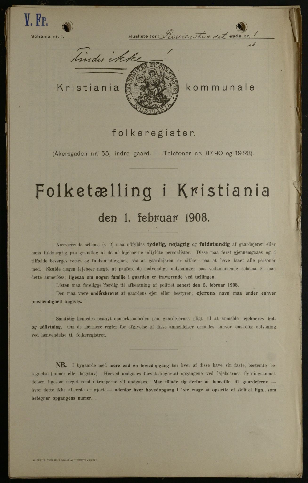 OBA, Kommunal folketelling 1.2.1908 for Kristiania kjøpstad, 1908, s. 74448