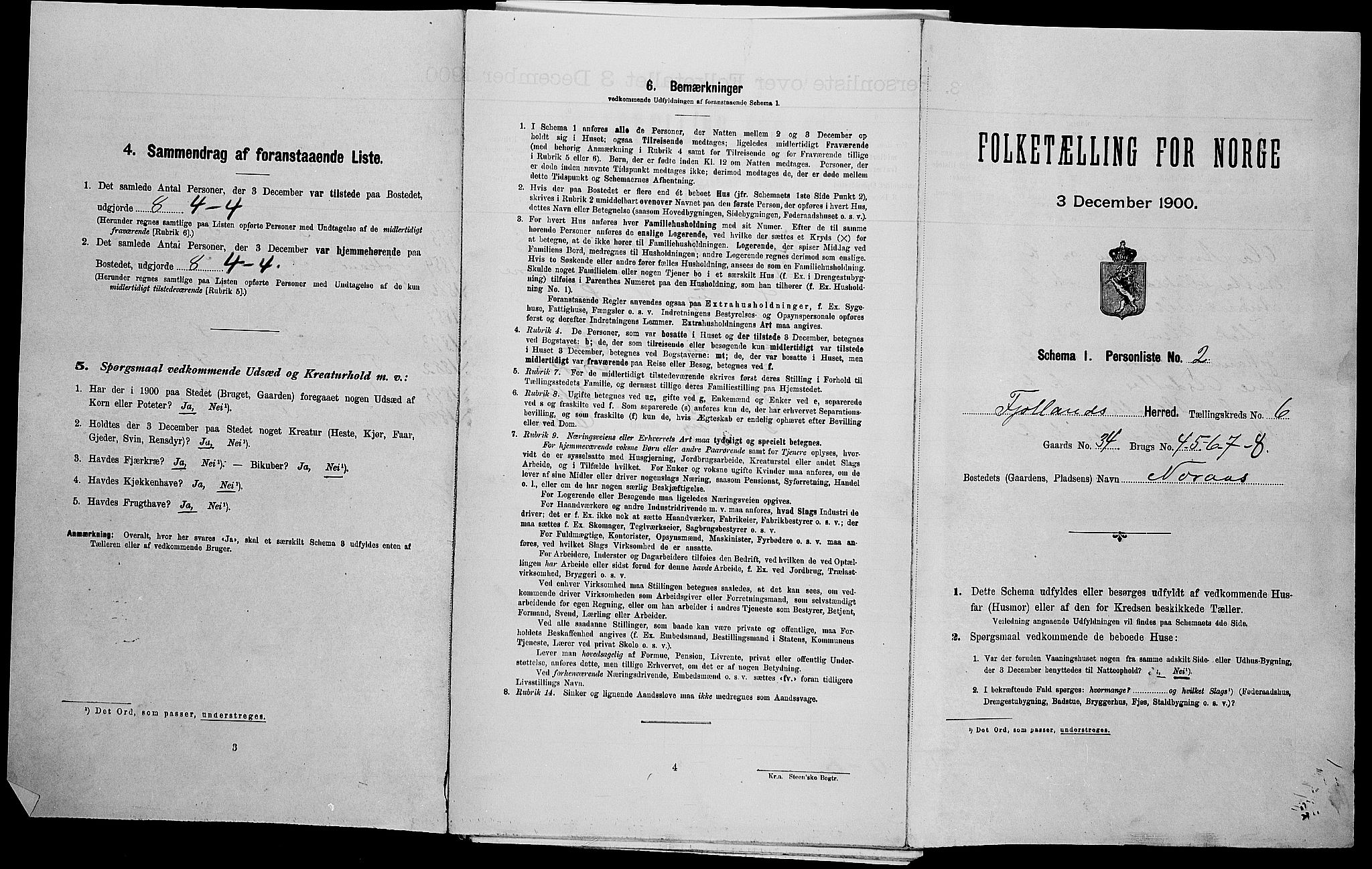 SAK, Folketelling 1900 for 1036 Fjotland herred, 1900, s. 232
