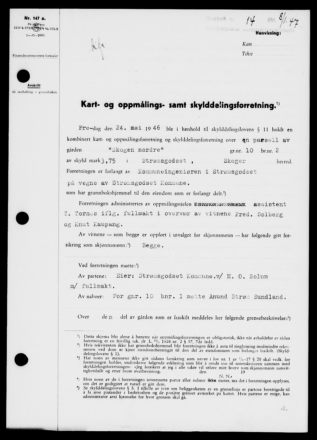 Holmestrand sorenskriveri, SAKO/A-67/G/Ga/Gaa/L0061: Pantebok nr. A-61, 1946-1947, Dagboknr: 14/1947