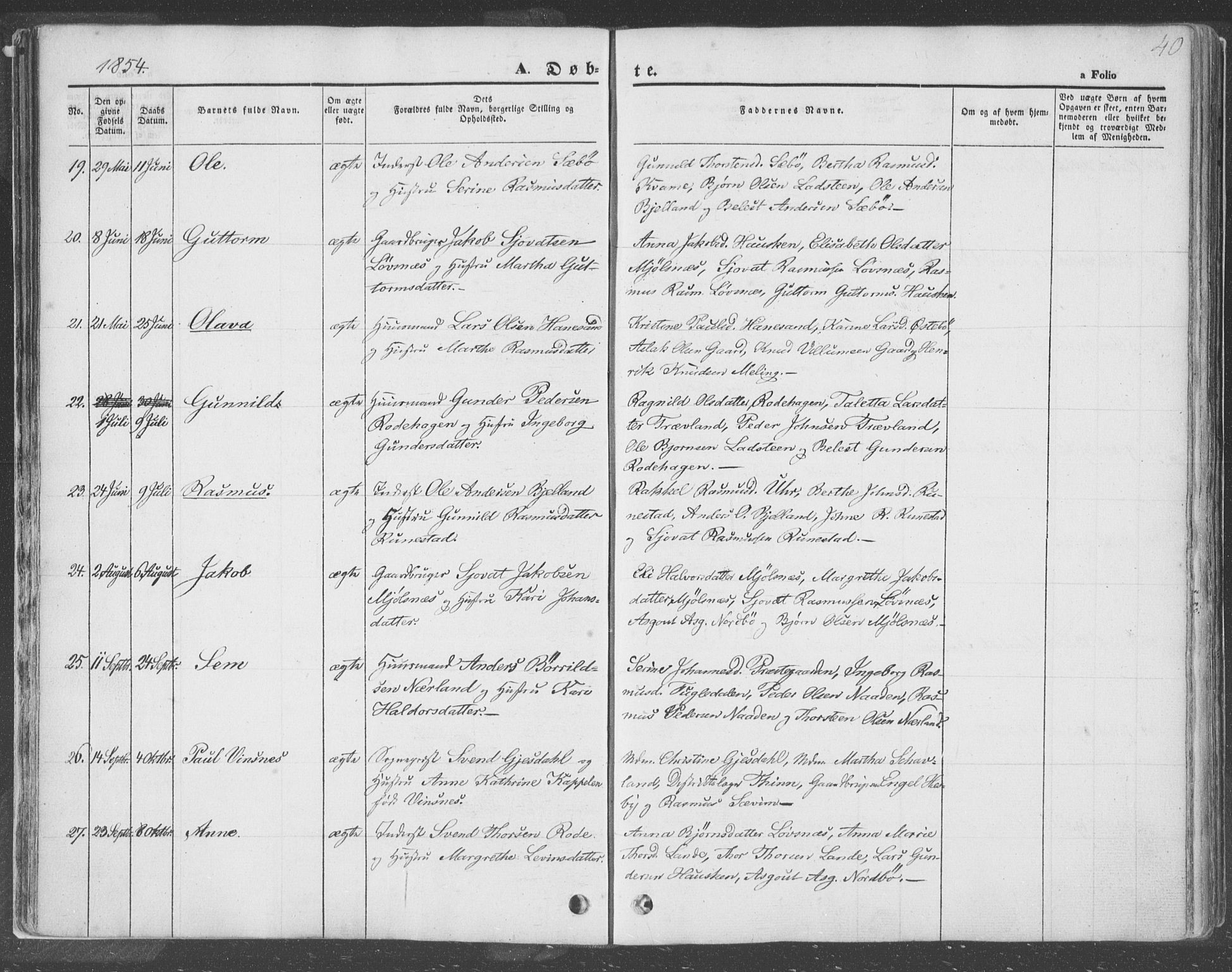 Finnøy sokneprestkontor, AV/SAST-A-101825/H/Ha/Haa/L0007: Ministerialbok nr. A 7, 1847-1862, s. 40