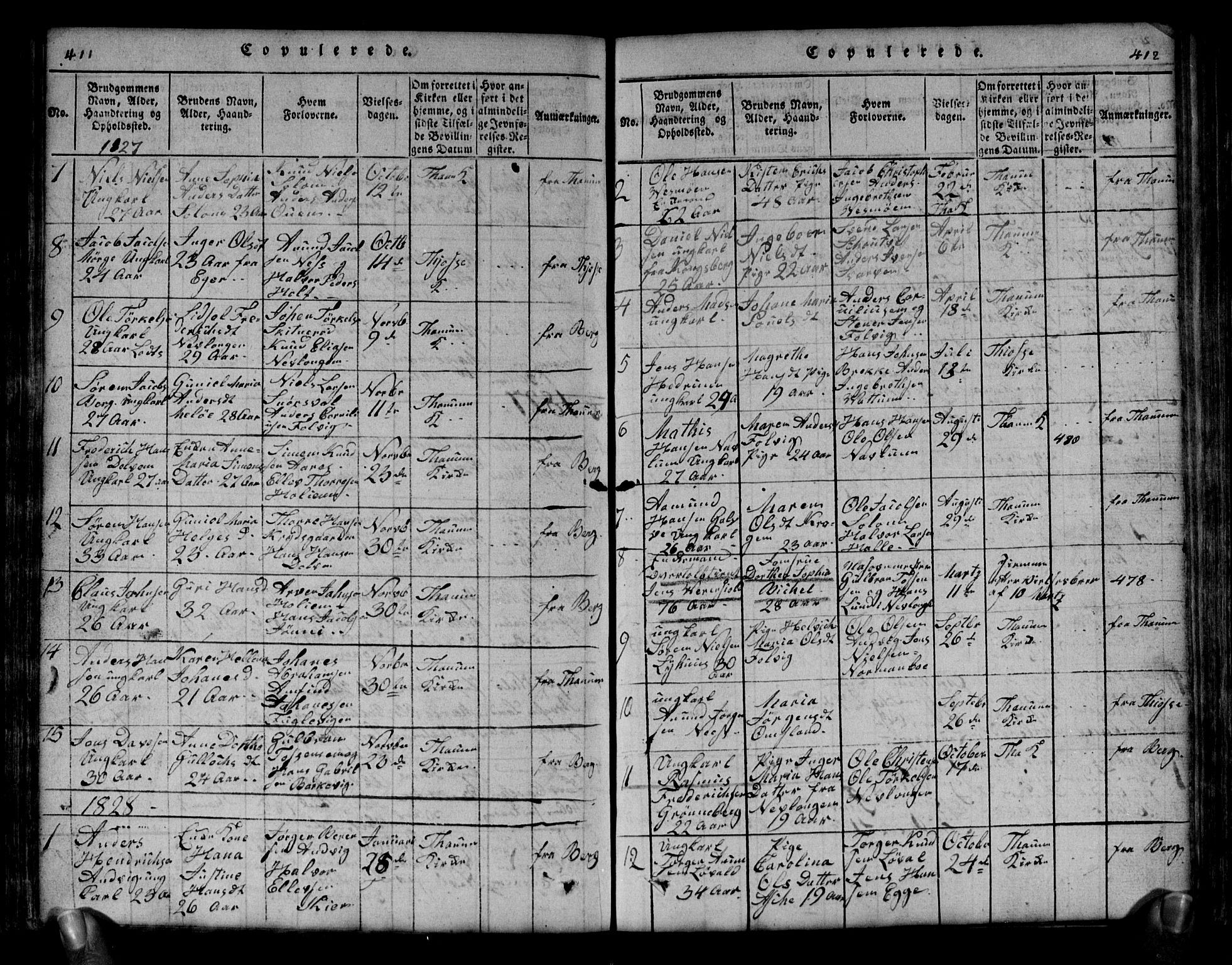 Brunlanes kirkebøker, AV/SAKO-A-342/G/Ga/L0001: Klokkerbok nr. I 1, 1814-1834, s. 411-412
