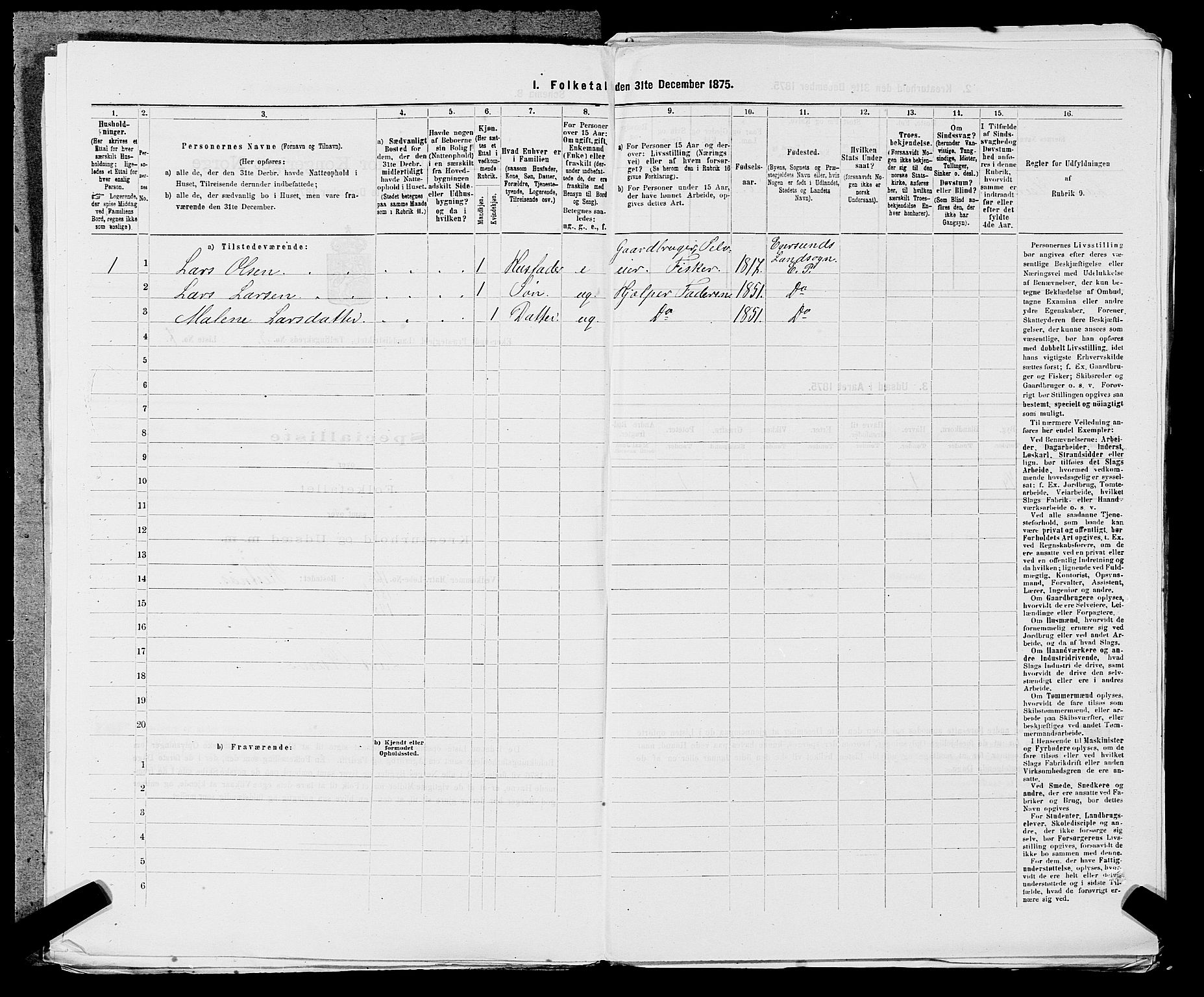 SAST, Folketelling 1875 for 1116L Eigersund prestegjeld, Eigersund landsokn og Ogna sokn, 1875, s. 349