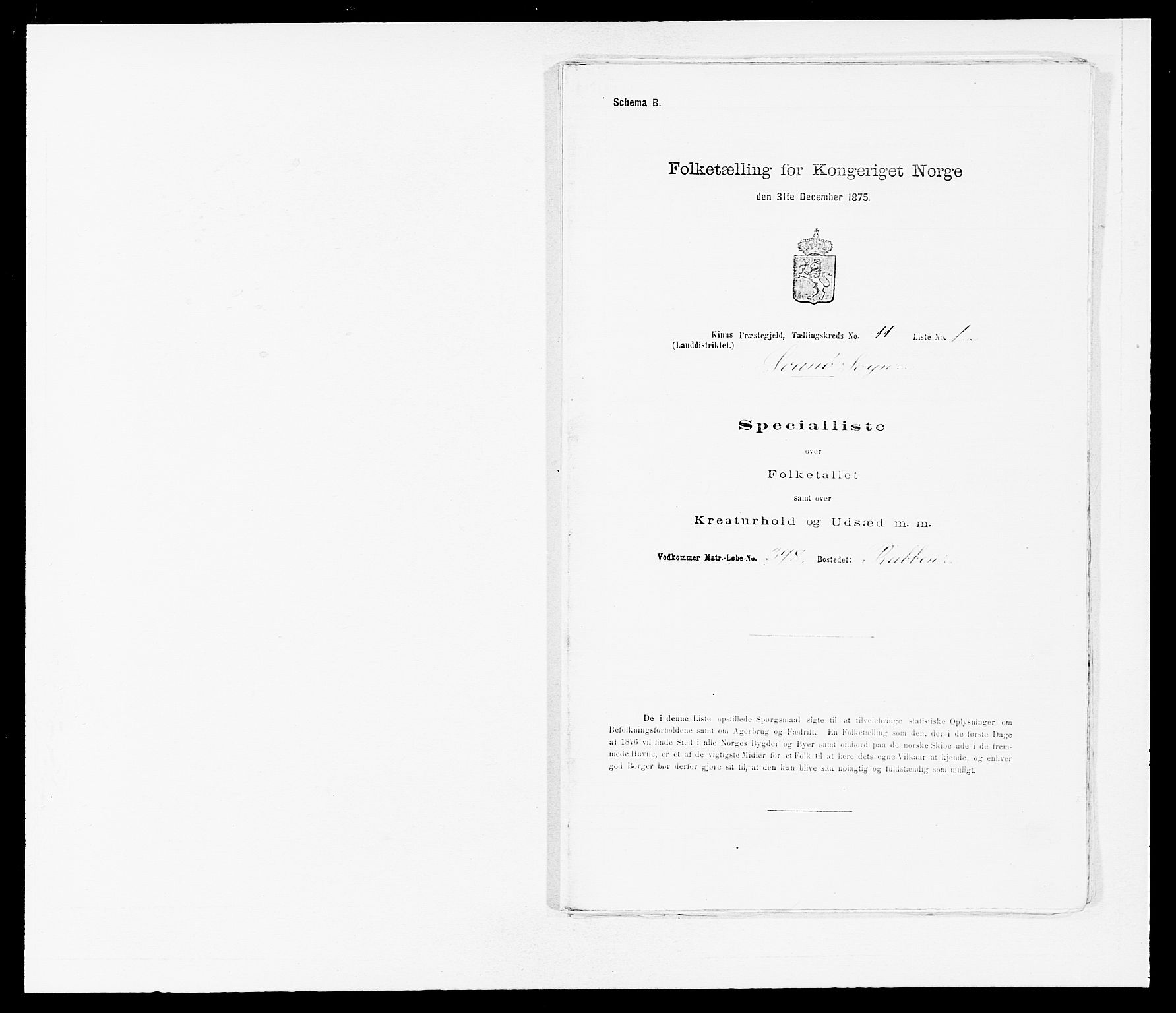 SAB, Folketelling 1875 for 1437L Kinn prestegjeld, Kinn sokn og Svanøy sokn, 1875, s. 1153