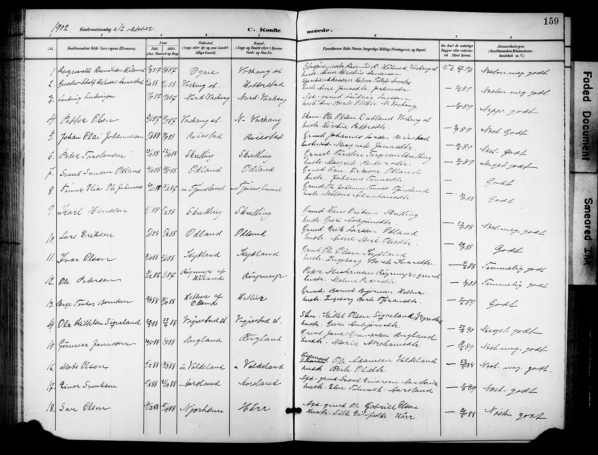 Hå sokneprestkontor, AV/SAST-A-101801/001/30BB/L0006: Klokkerbok nr. B 6, 1900-1924, s. 159