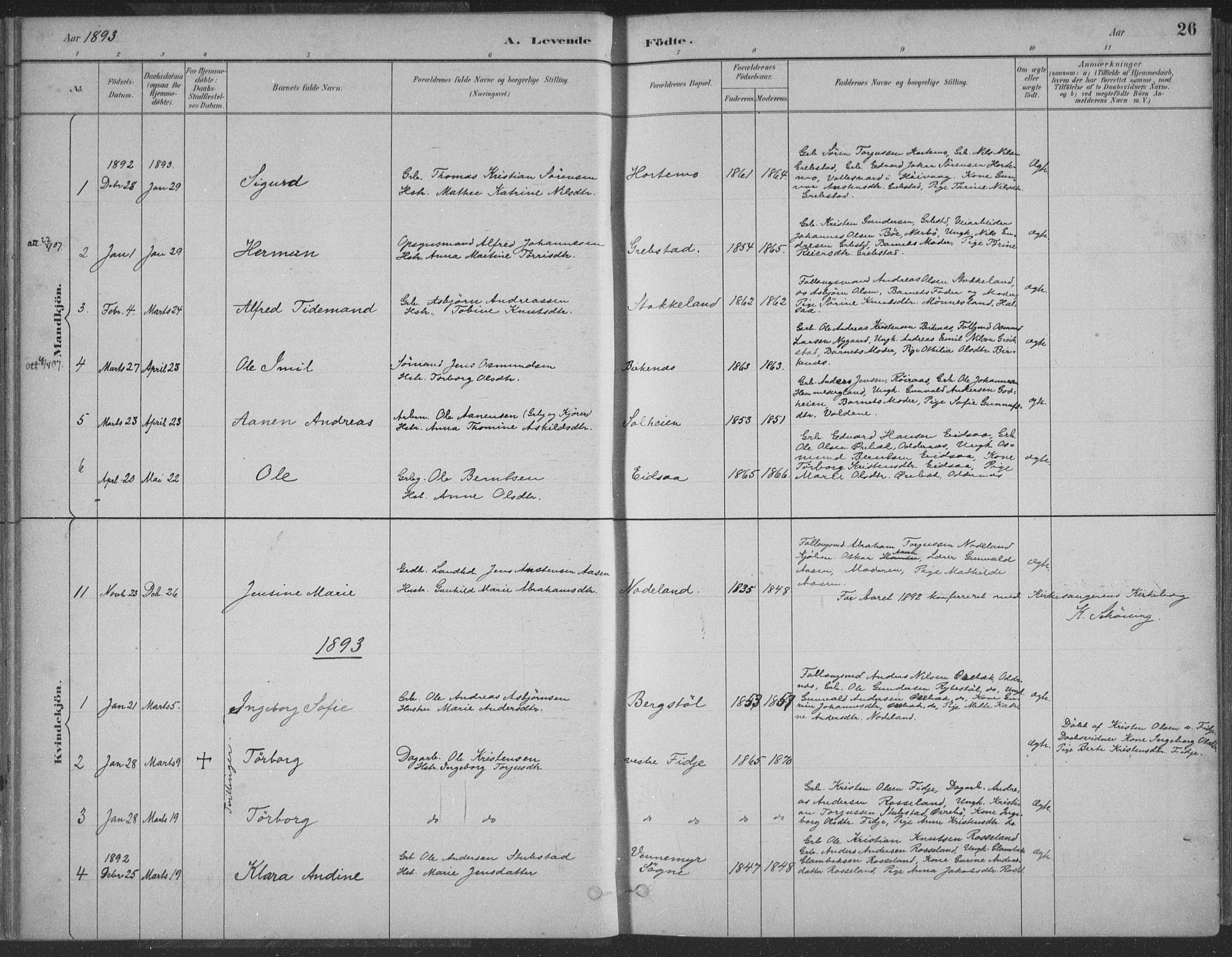 Søgne sokneprestkontor, AV/SAK-1111-0037/F/Fa/Faa/L0003: Ministerialbok nr. A 3, 1883-1910, s. 26