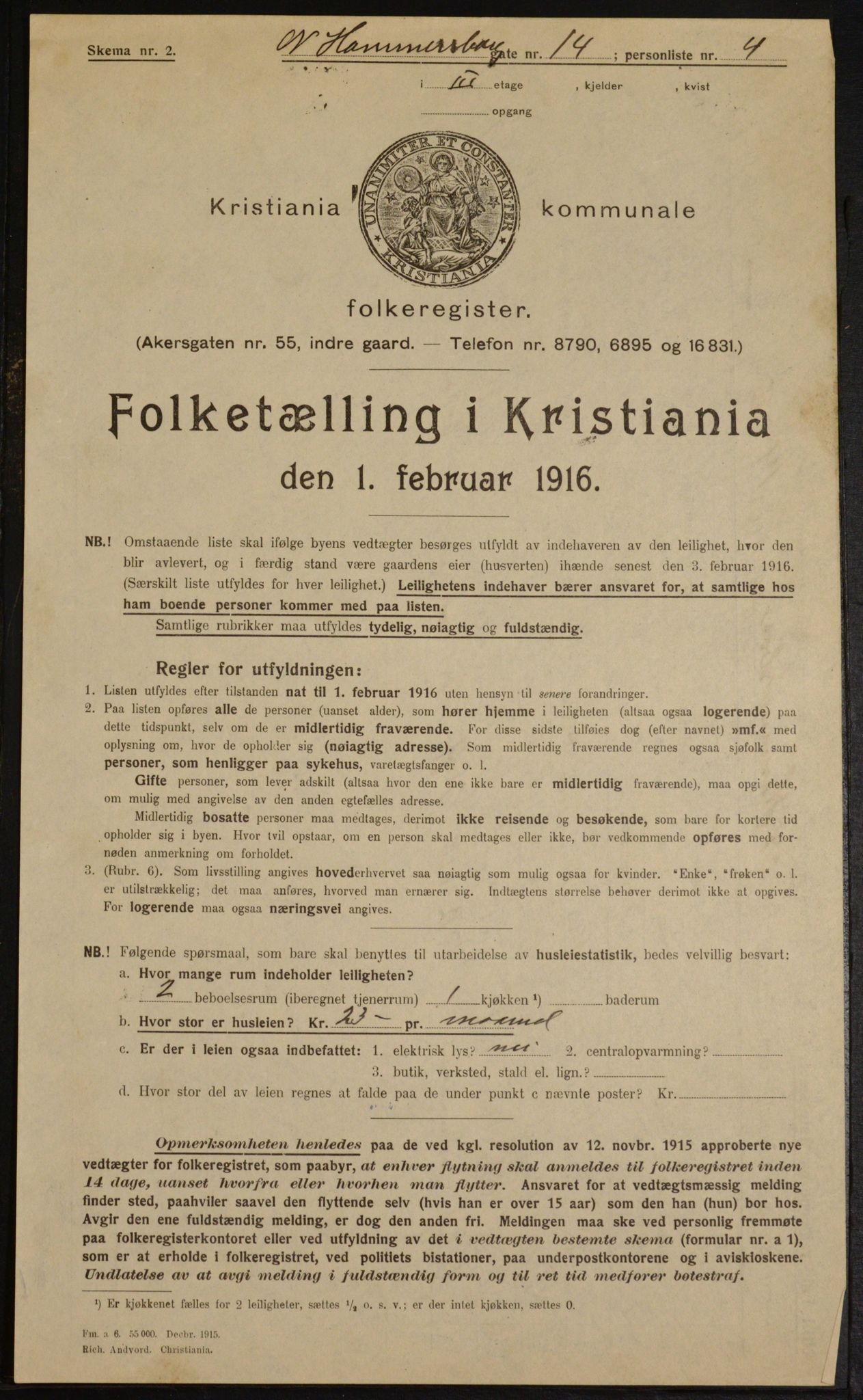 OBA, Kommunal folketelling 1.2.1916 for Kristiania, 1916, s. 71163