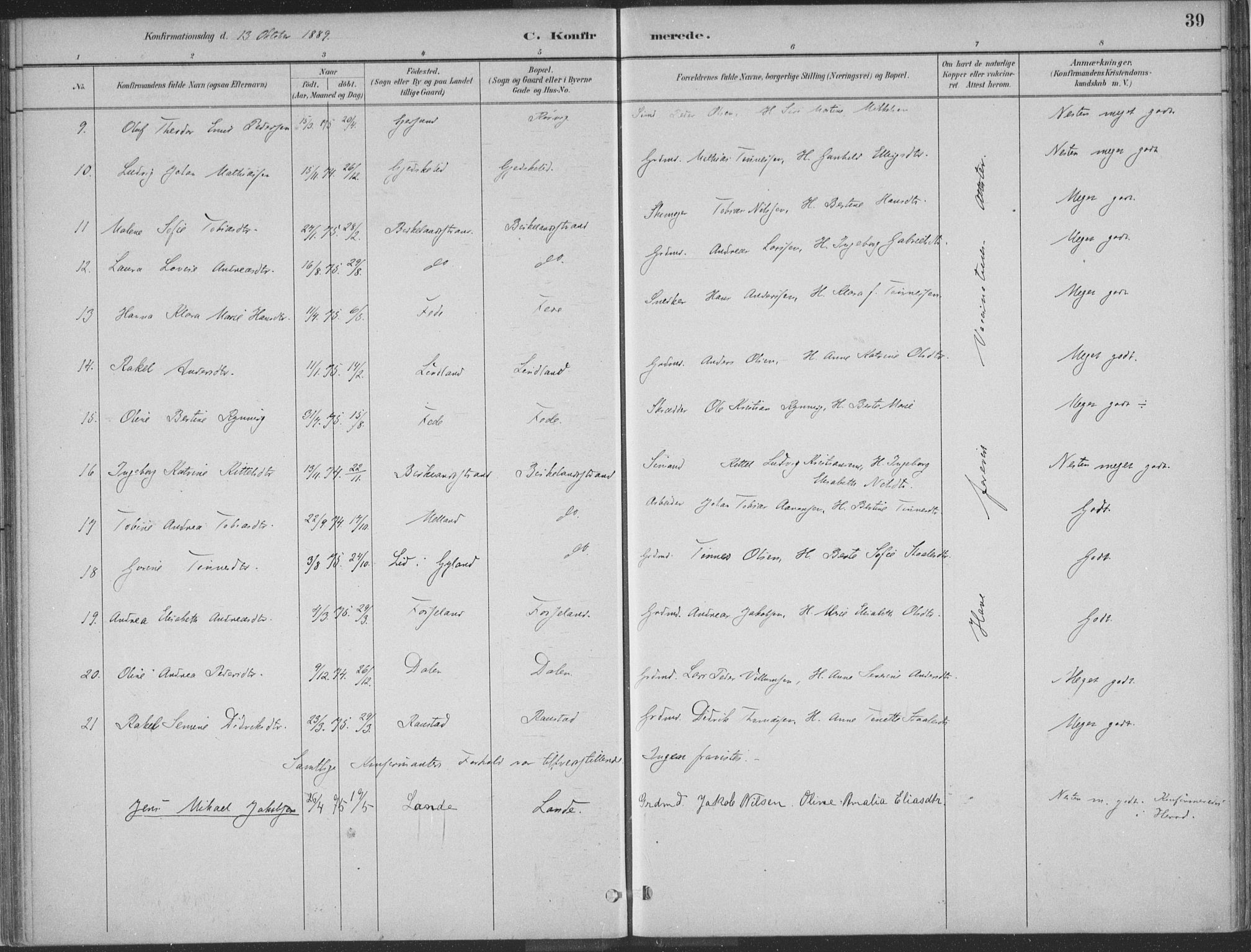 Kvinesdal sokneprestkontor, AV/SAK-1111-0026/F/Fa/Faa/L0004: Ministerialbok nr. A 4, 1882-1897, s. 39
