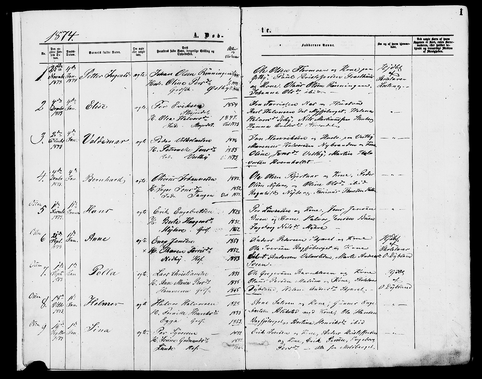 Trysil prestekontor, SAH/PREST-046/H/Ha/Haa/L0007: Ministerialbok nr. 7, 1874-1880, s. 1