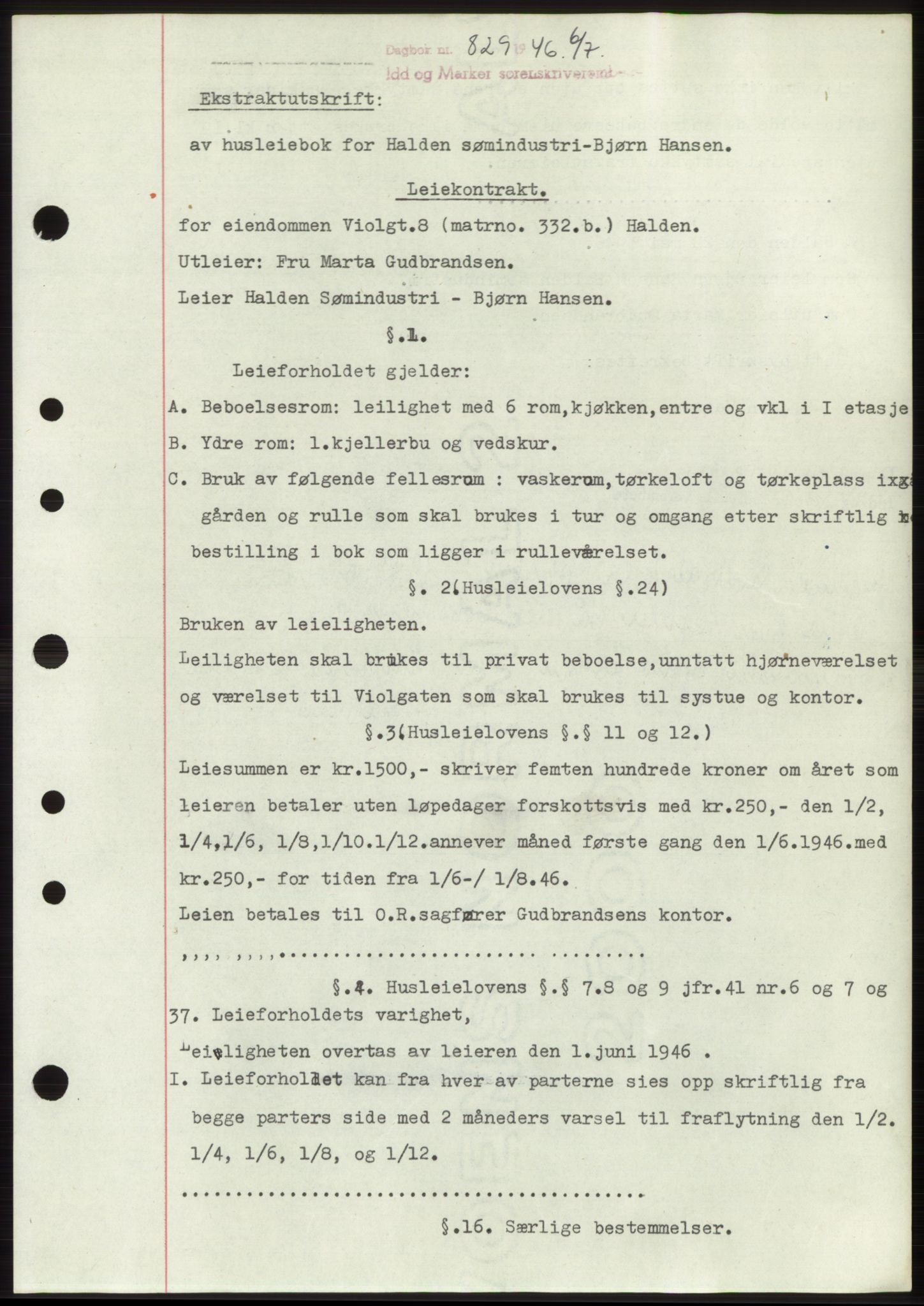 Idd og Marker sorenskriveri, SAO/A-10283/G/Gb/Gbc/L0003: Pantebok nr. B4-9b, 1946-1946, Tingl.dato: 06.07.1946