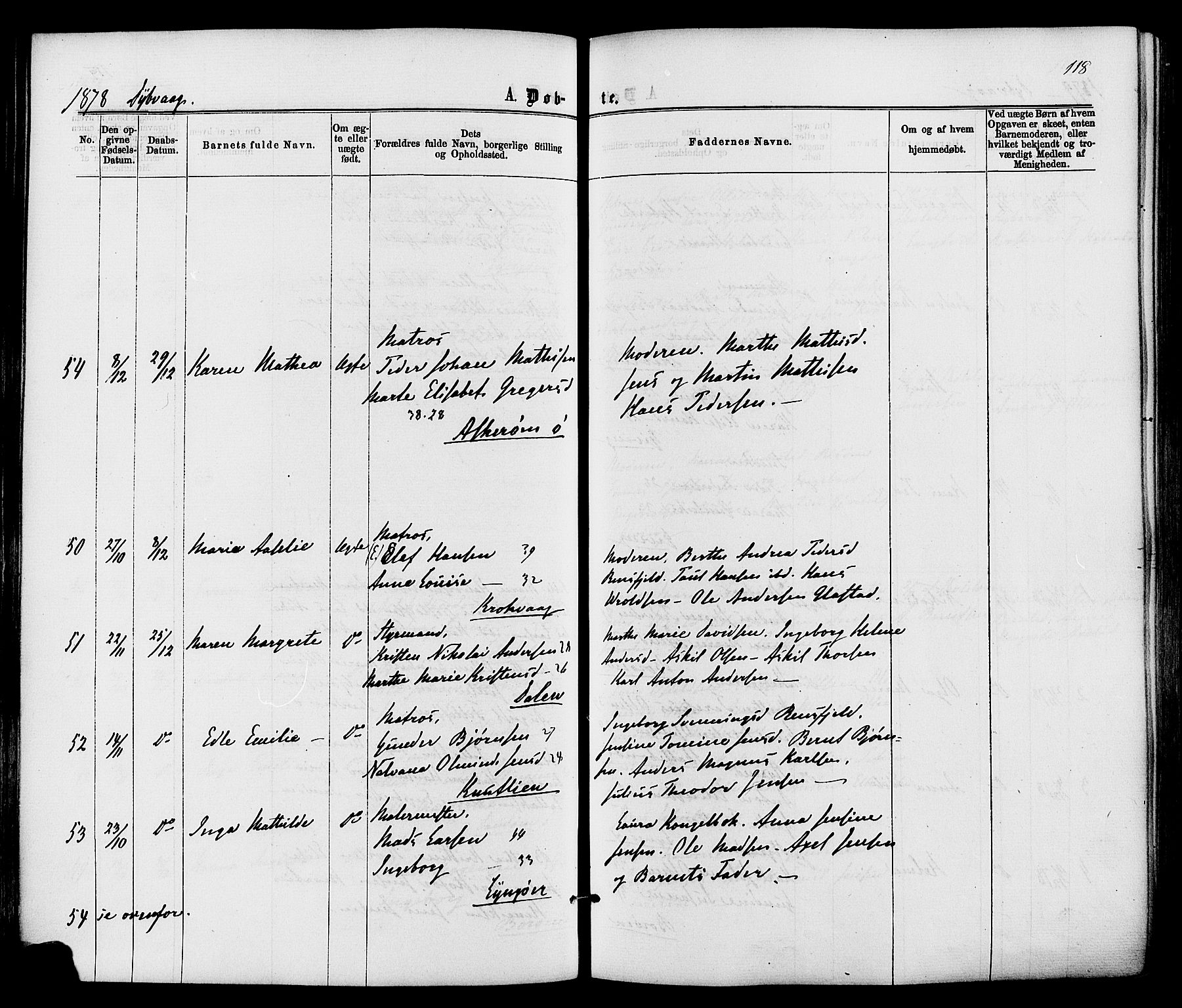 Dypvåg sokneprestkontor, AV/SAK-1111-0007/F/Fa/Faa/L0007: Ministerialbok nr. A 7/ 1, 1872-1884, s. 118