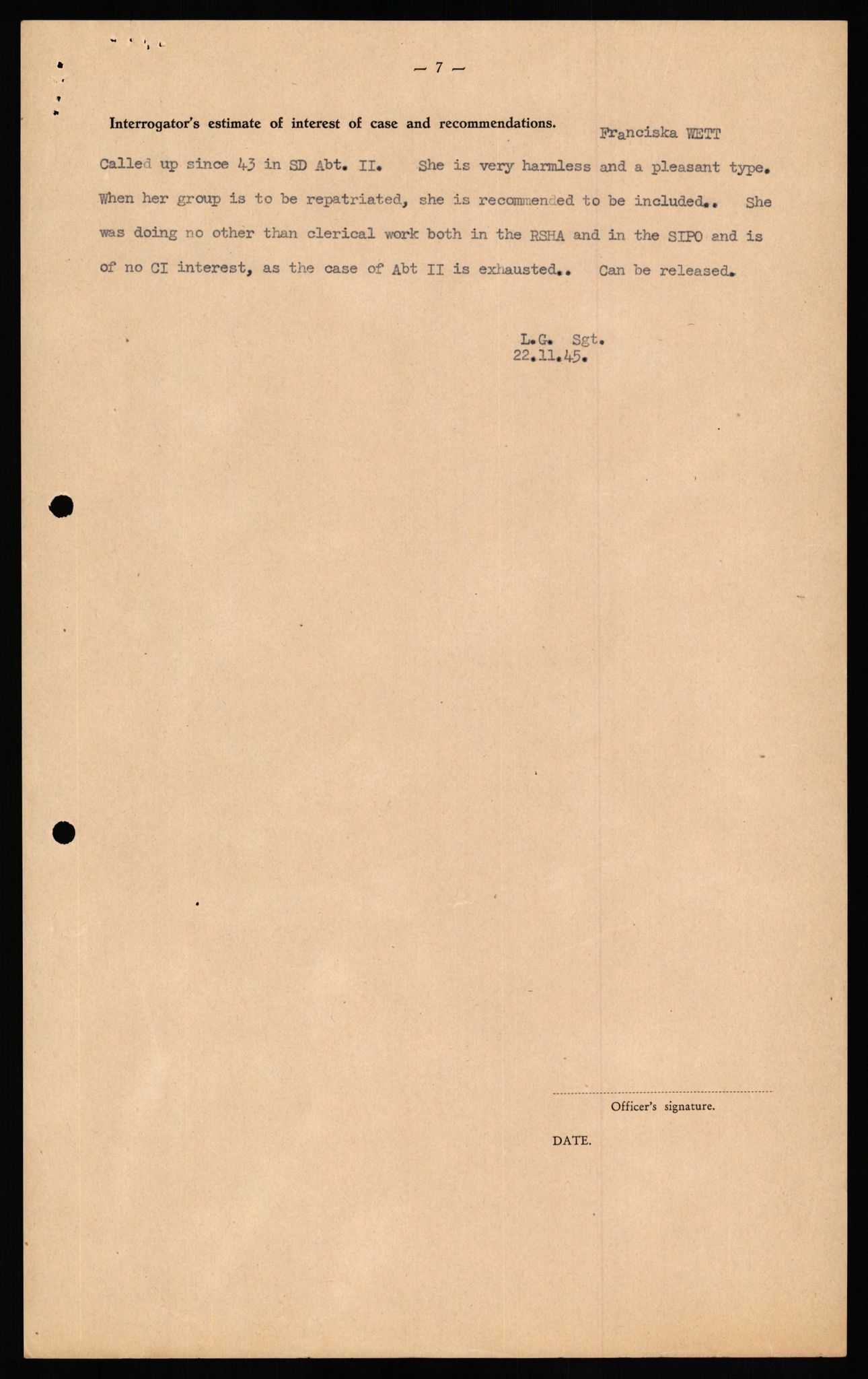 Forsvaret, Forsvarets overkommando II, AV/RA-RAFA-3915/D/Db/L0035: CI Questionaires. Tyske okkupasjonsstyrker i Norge. Tyskere., 1945-1946, s. 462