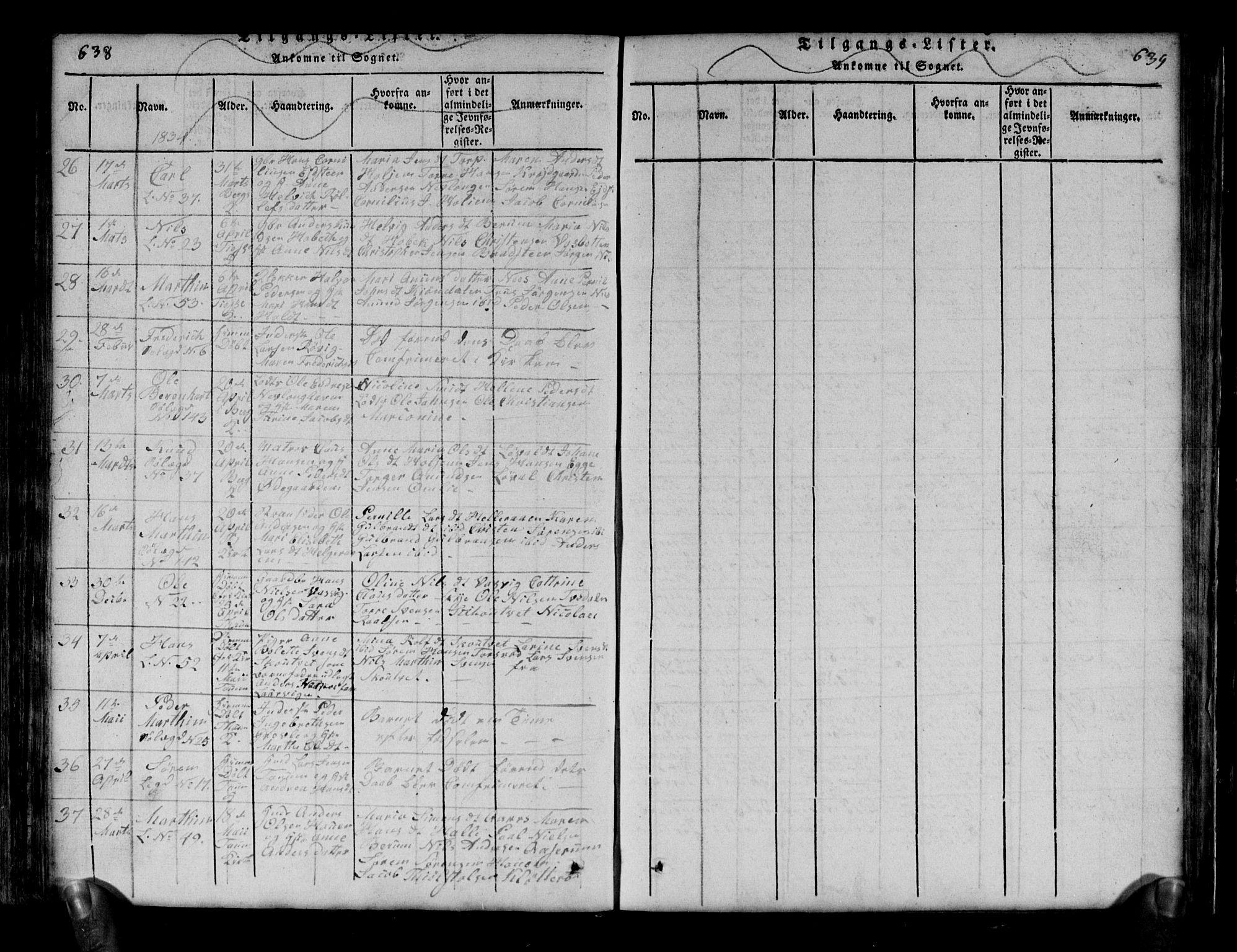 Brunlanes kirkebøker, SAKO/A-342/G/Ga/L0001: Klokkerbok nr. I 1, 1814-1834, s. 638-639