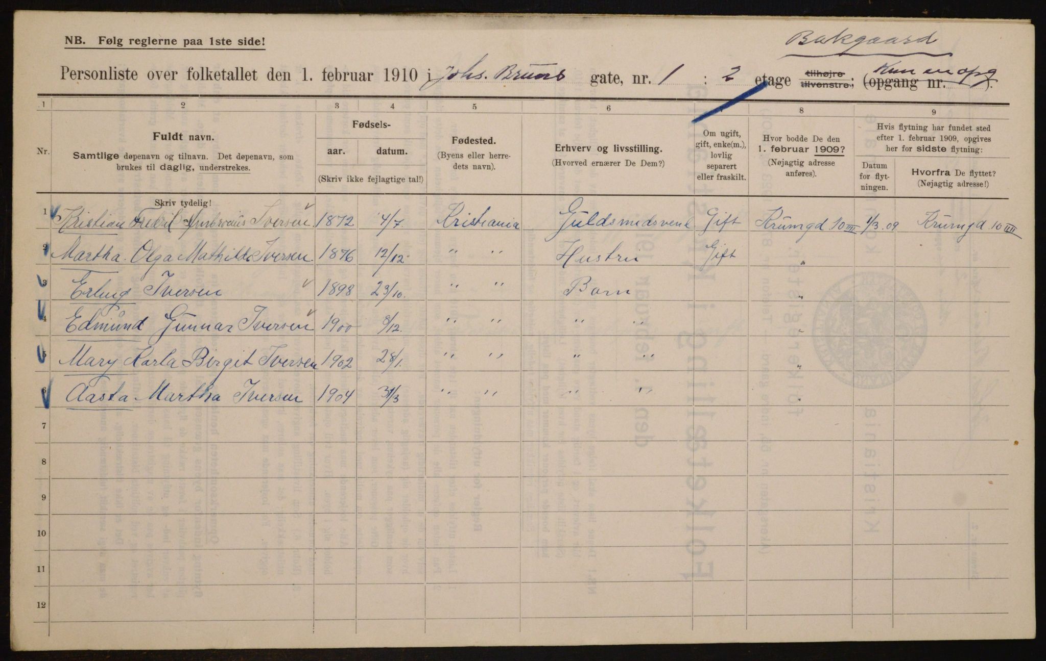 OBA, Kommunal folketelling 1.2.1910 for Kristiania, 1910, s. 45696