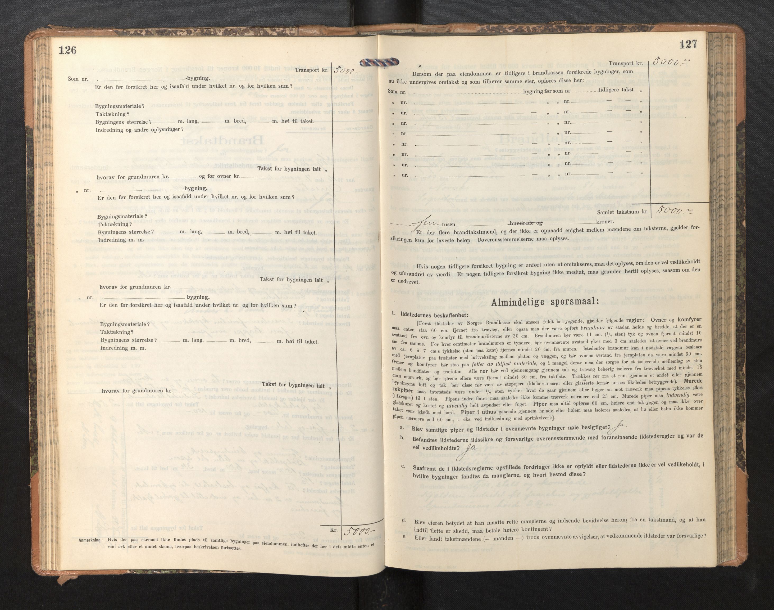 Lensmannen i Sogndal, SAB/A-29901/0012/L0011: Branntakstprotokoll, skjematakst, 1914-1922, s. 126-127