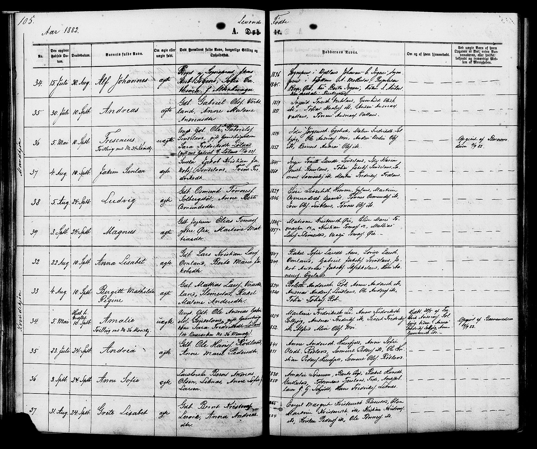 Kvinesdal sokneprestkontor, AV/SAK-1111-0026/F/Fa/Fab/L0007: Ministerialbok nr. A 7, 1870-1885, s. 105