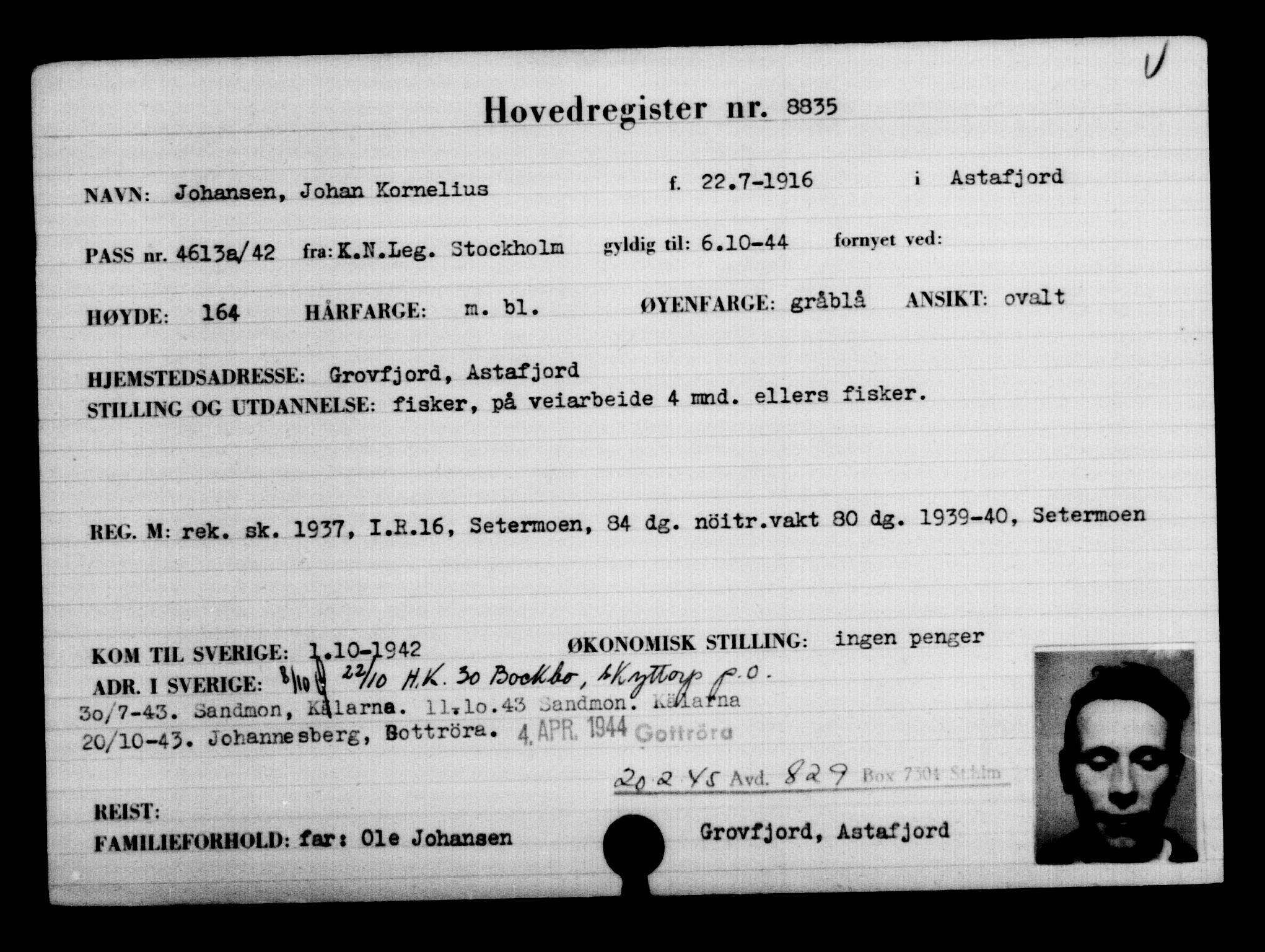 Utenriksstasjonene, Legasjonen i Stockholm, Flyktningkontoret, AV/RA-S-6753/V/Va/L0005: Kjesäterkartoteket, flyktninger med registreringsnr. 6600-9417, 1940-1945, s. 2617