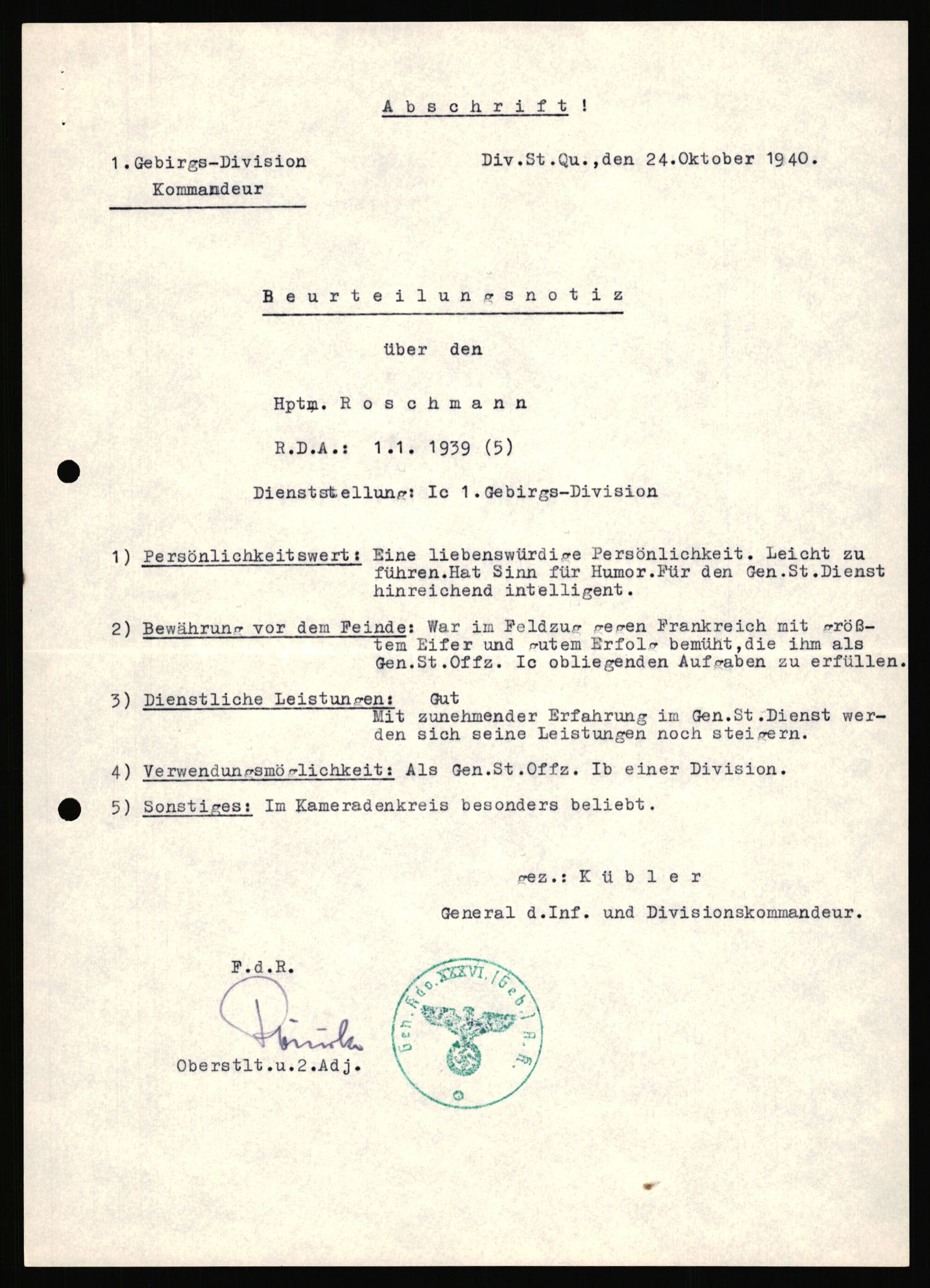 Forsvarets Overkommando. 2 kontor. Arkiv 11.4. Spredte tyske arkivsaker, AV/RA-RAFA-7031/D/Dar/Dara/L0019: Personalbøker og diverse, 1940-1945, s. 104