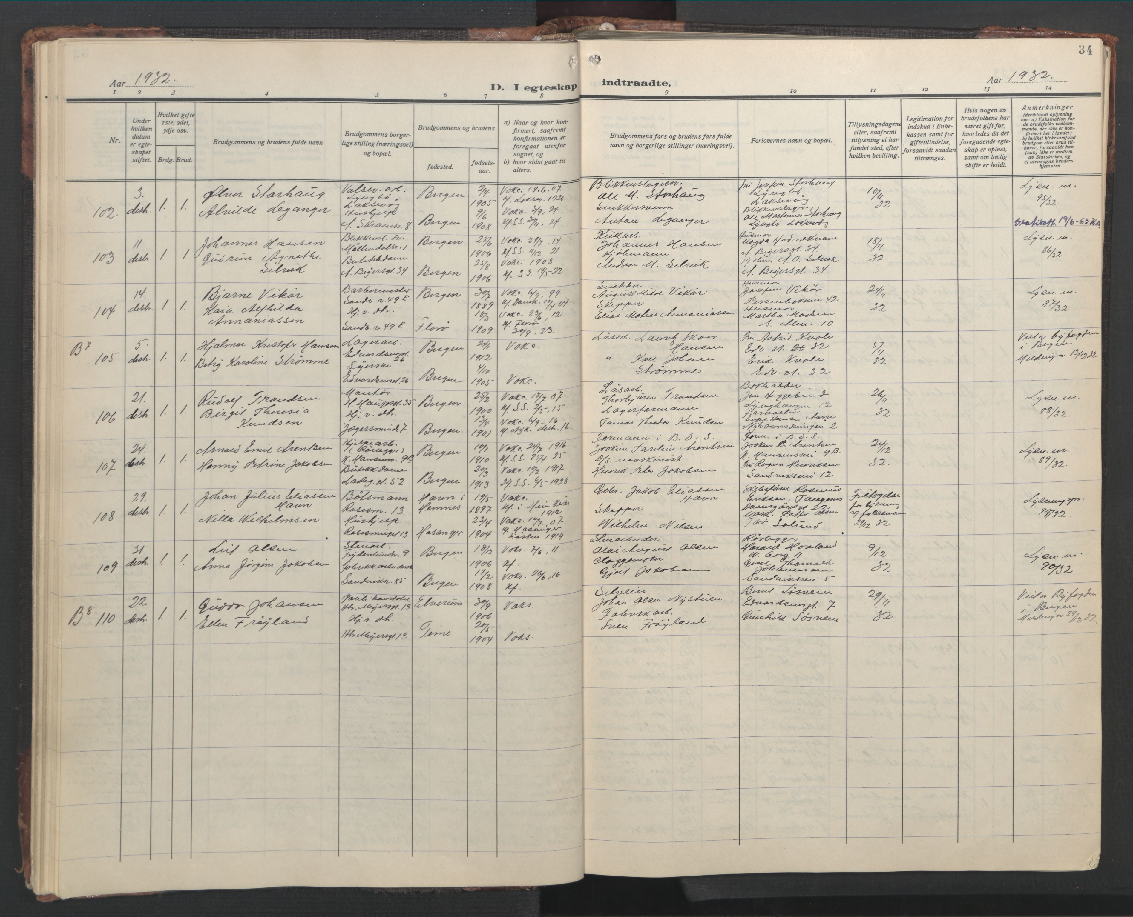 Sandviken Sokneprestembete, AV/SAB-A-77601/H/Hb/L0015: Klokkerbok nr. D 2, 1929-1953, s. 33b-34a