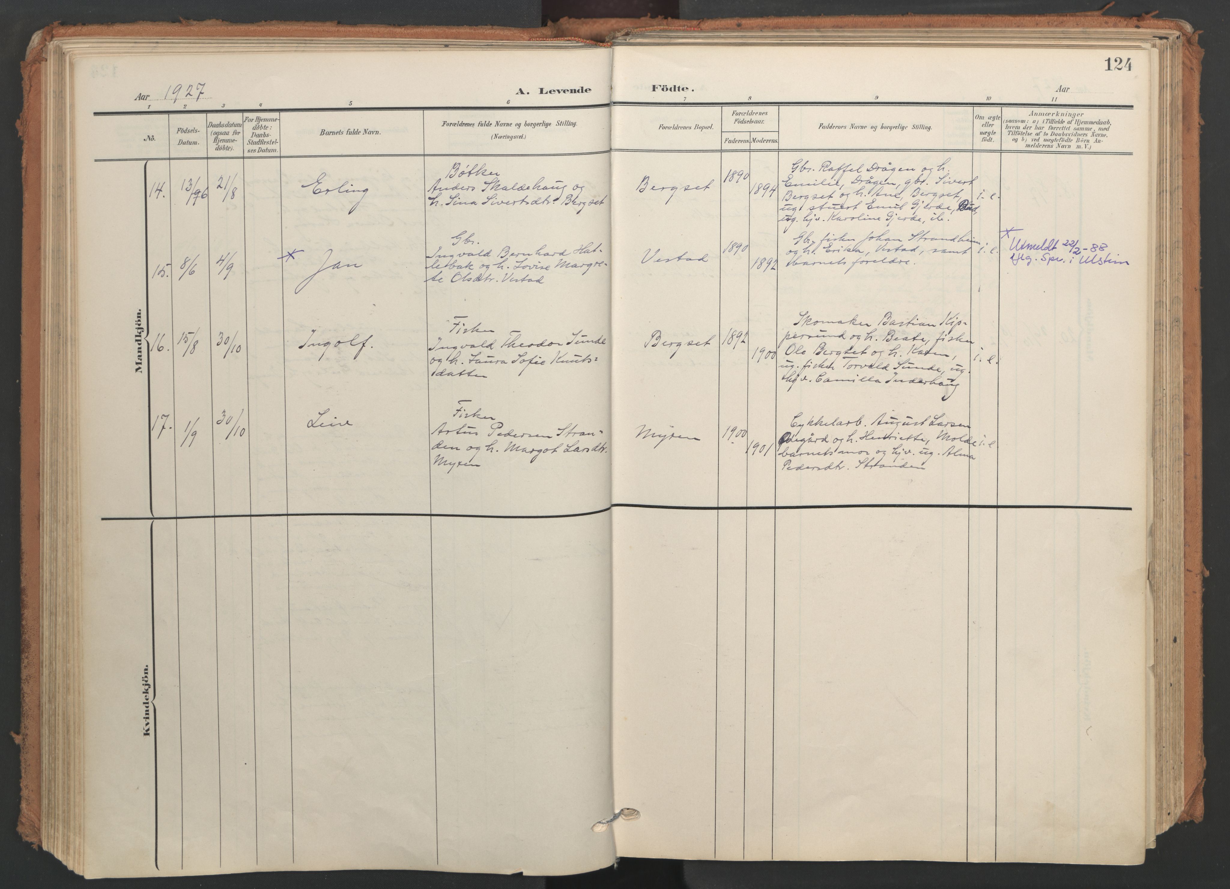 Ministerialprotokoller, klokkerbøker og fødselsregistre - Møre og Romsdal, AV/SAT-A-1454/566/L0771: Ministerialbok nr. 566A10, 1904-1929, s. 124