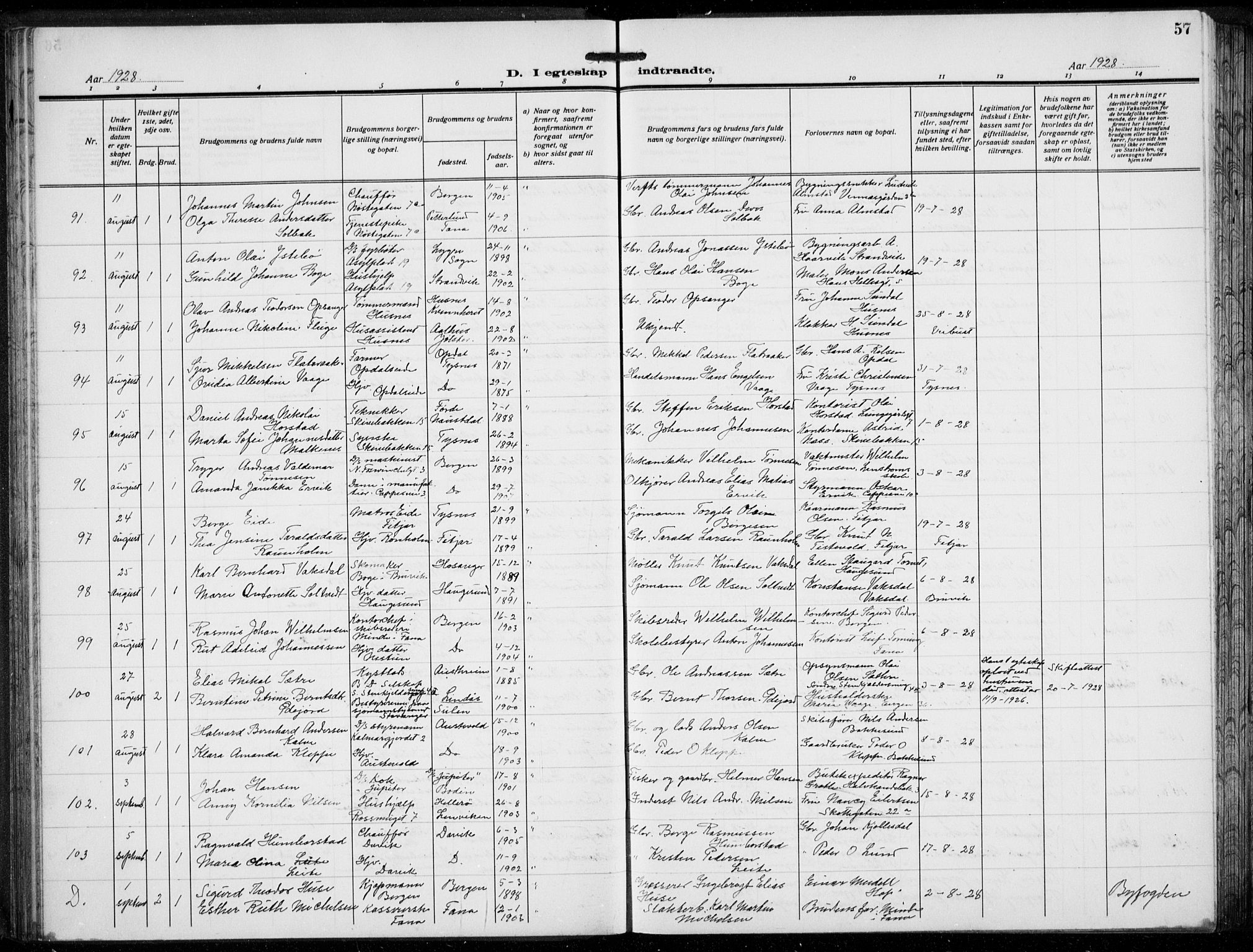 Domkirken sokneprestembete, AV/SAB-A-74801/H/Hab/L0034: Klokkerbok nr. D 6, 1924-1941, s. 57