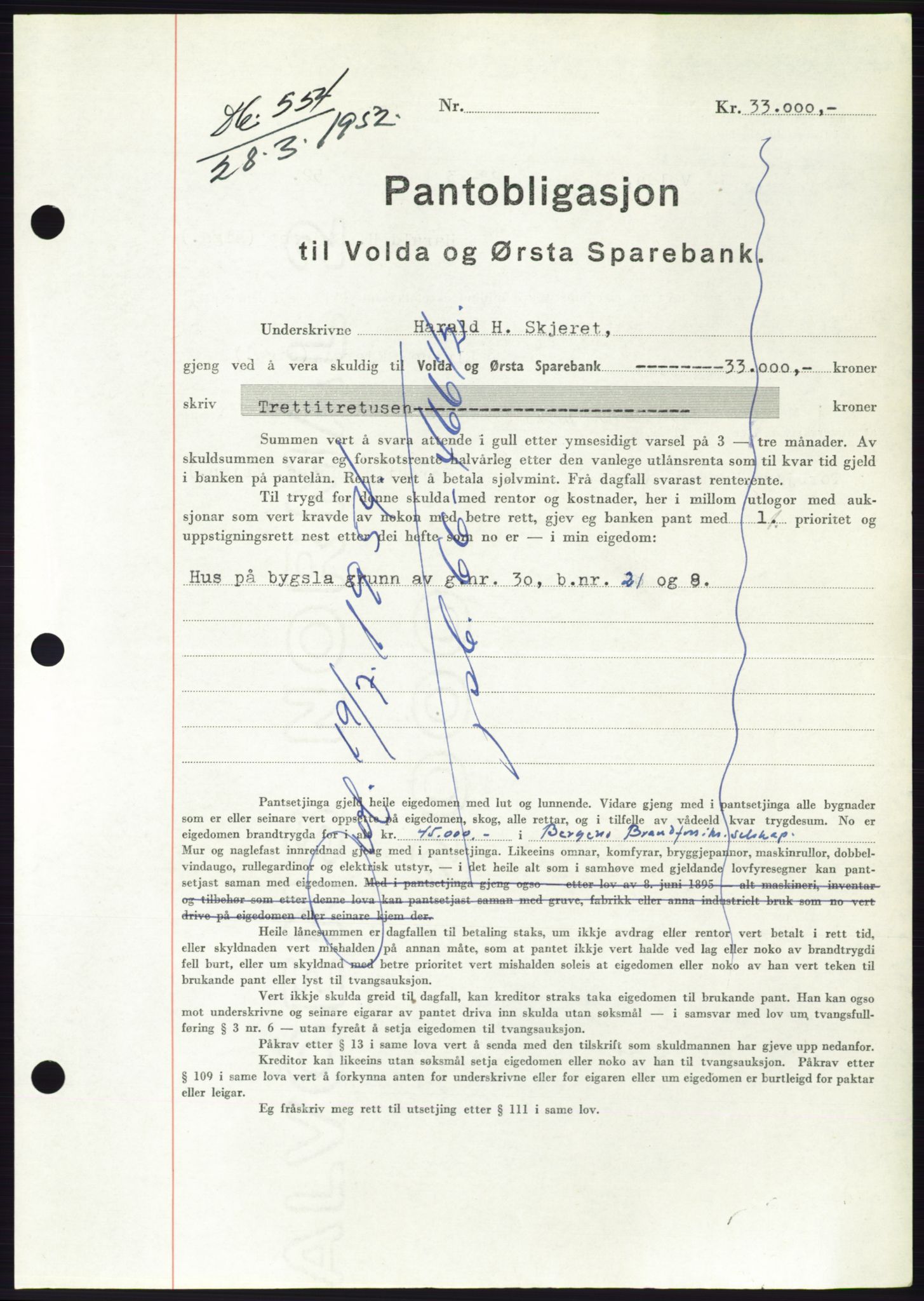 Søre Sunnmøre sorenskriveri, AV/SAT-A-4122/1/2/2C/L0121: Pantebok nr. 9B, 1951-1952, Dagboknr: 554/1952