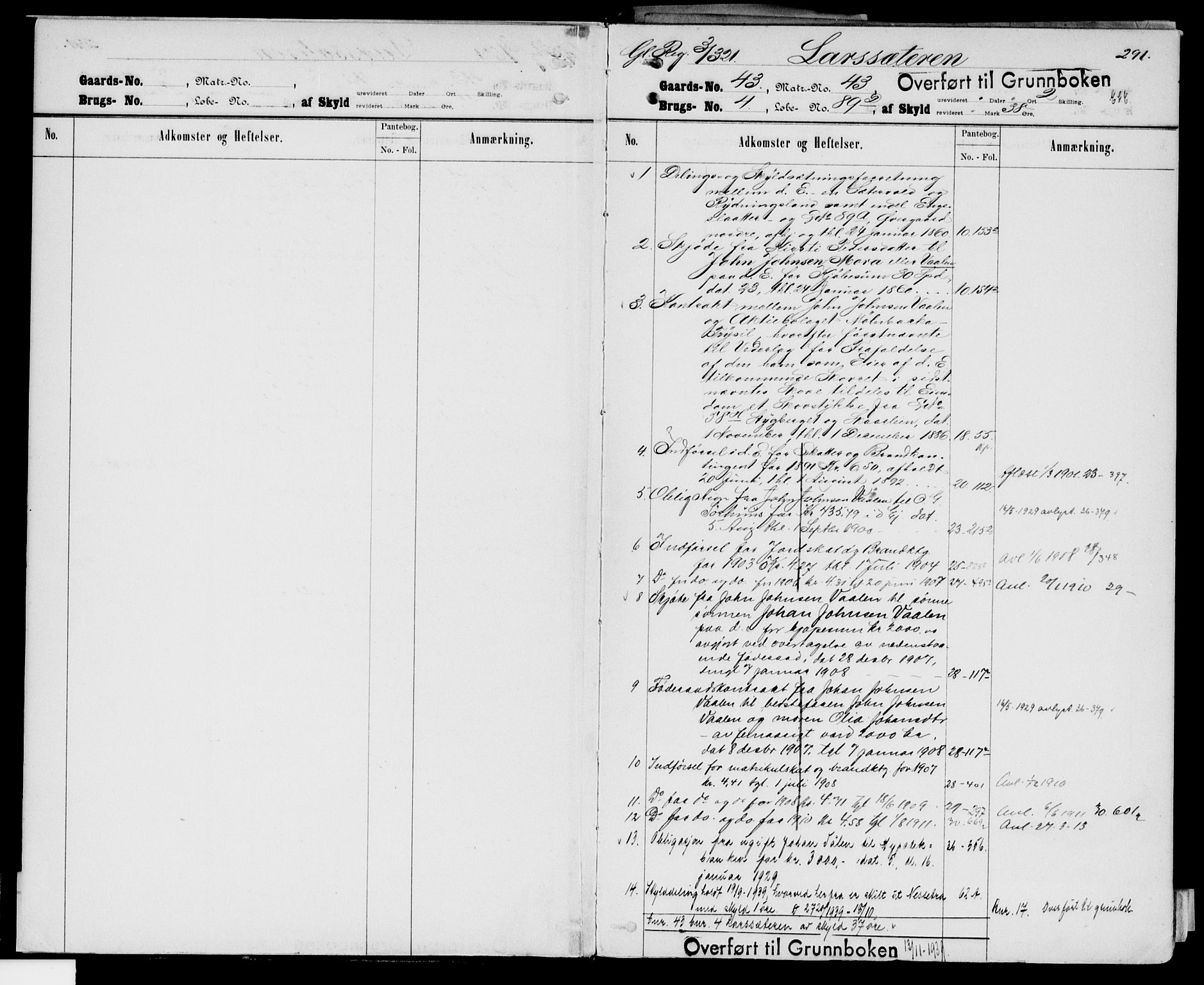 Sør-Østerdal sorenskriveri, SAH/TING-018/H/Ha/Hab/L0042B: Panteregister nr. 3B, 1892-1950, s. 291