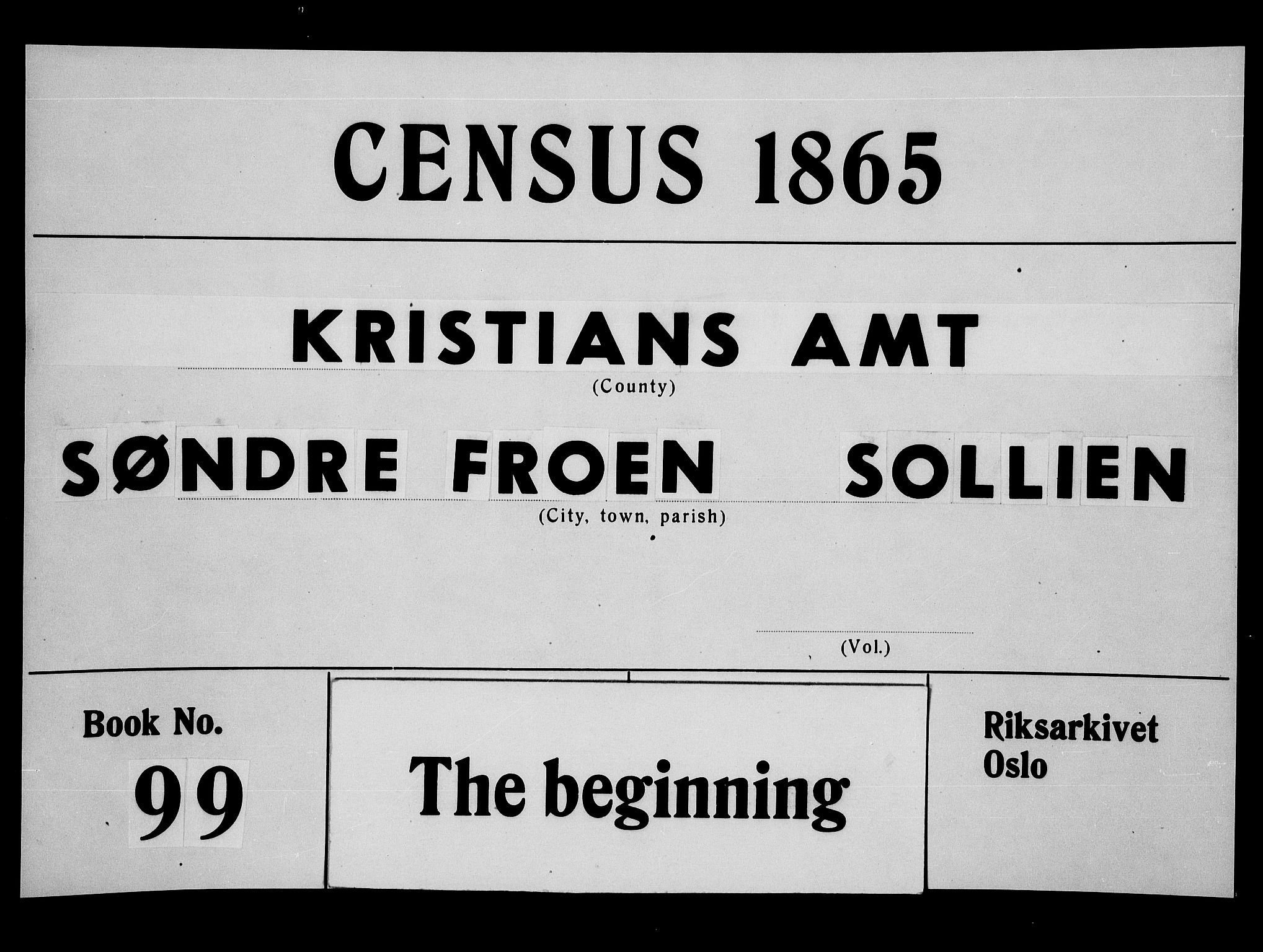 RA, Folketelling 1865 for 0519P Sør-Fron prestegjeld, 1865, s. 1