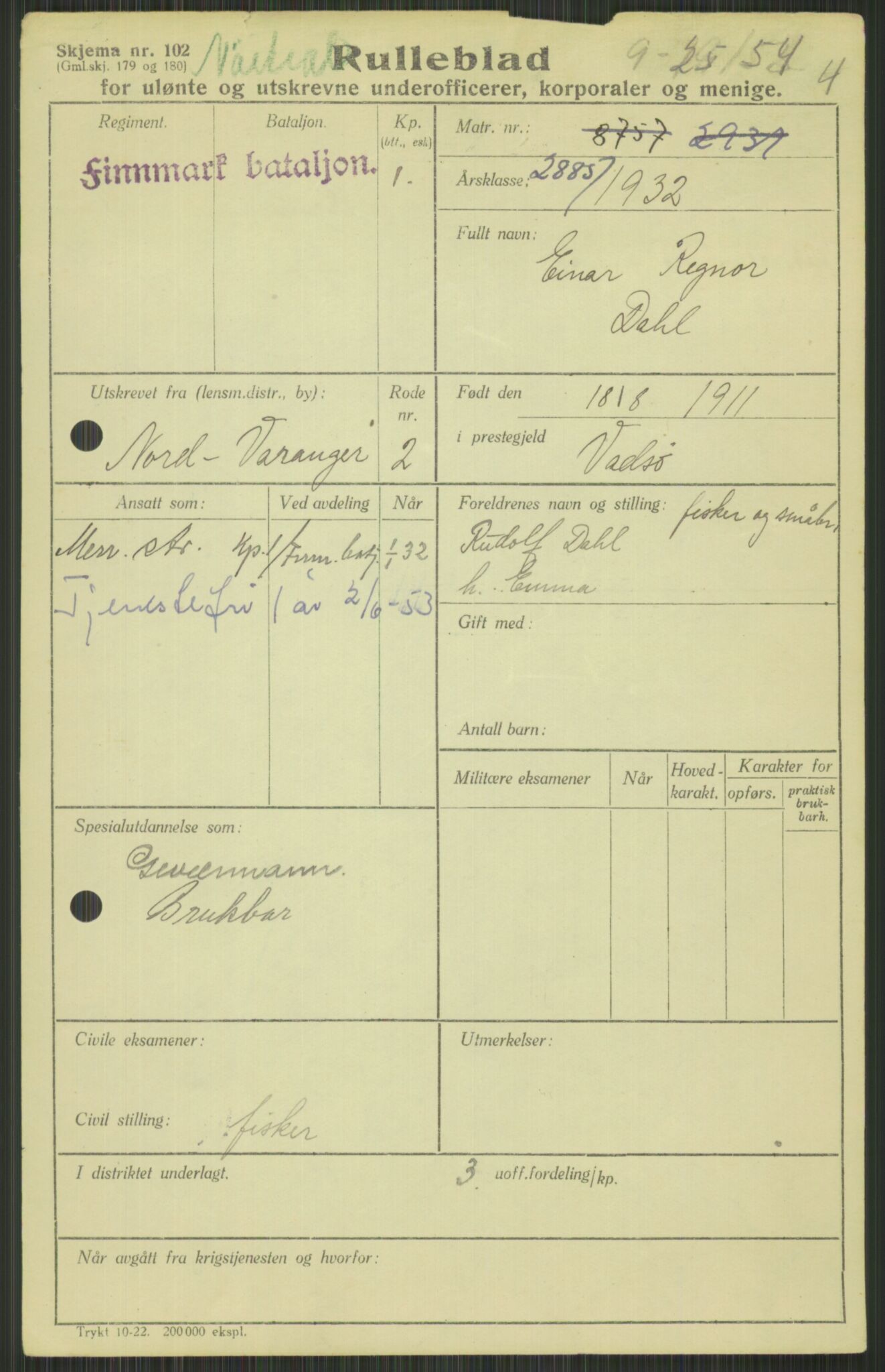 Forsvaret, Varanger bataljon, AV/RA-RAFA-2258/1/D/L0440: Rulleblad for fødte 1892-1912, 1892-1912, s. 1163