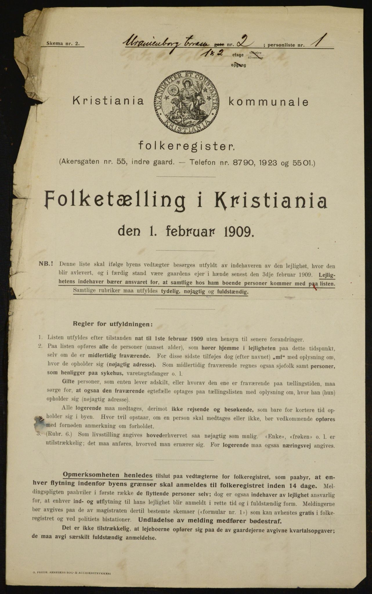 OBA, Kommunal folketelling 1.2.1909 for Kristiania kjøpstad, 1909, s. 109034