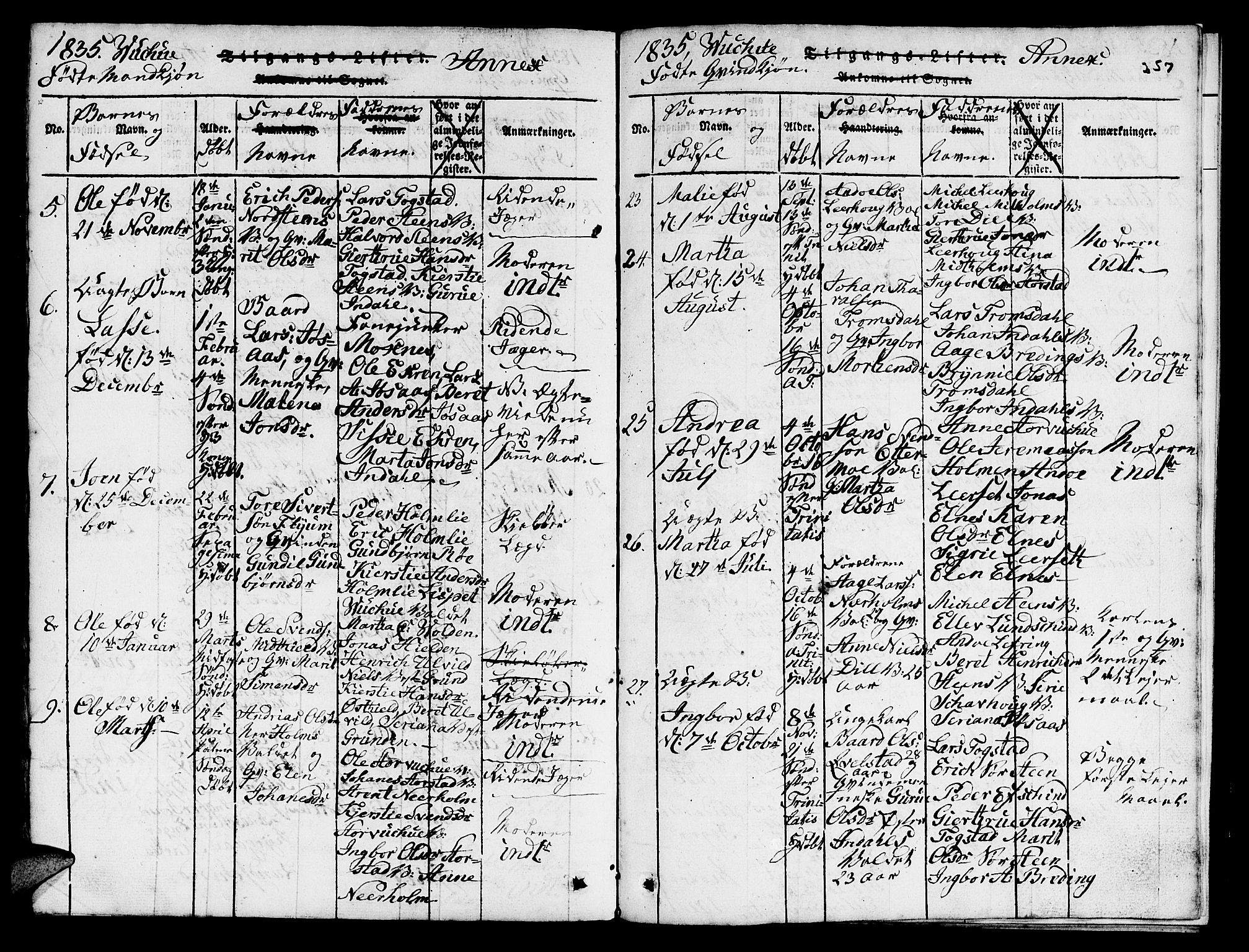 Ministerialprotokoller, klokkerbøker og fødselsregistre - Nord-Trøndelag, SAT/A-1458/724/L0265: Klokkerbok nr. 724C01, 1816-1845, s. 257