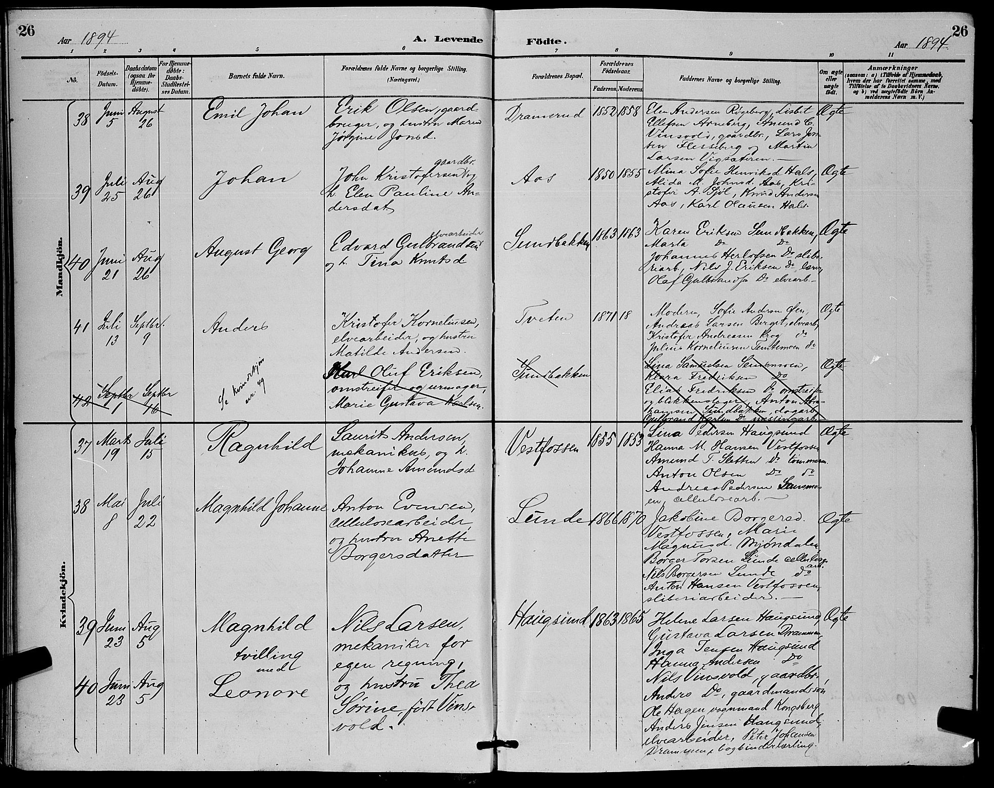 Eiker kirkebøker, AV/SAKO-A-4/G/Ga/L0007: Klokkerbok nr. I 7, 1893-1902, s. 26