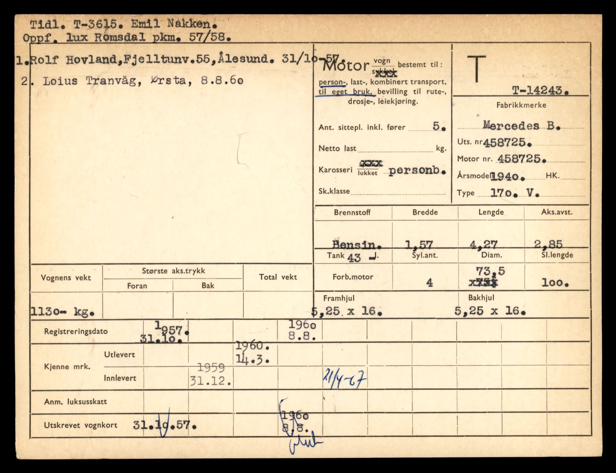 Møre og Romsdal vegkontor - Ålesund trafikkstasjon, AV/SAT-A-4099/F/Fe/L0044: Registreringskort for kjøretøy T 14205 - T 14319, 1927-1998, s. 1122