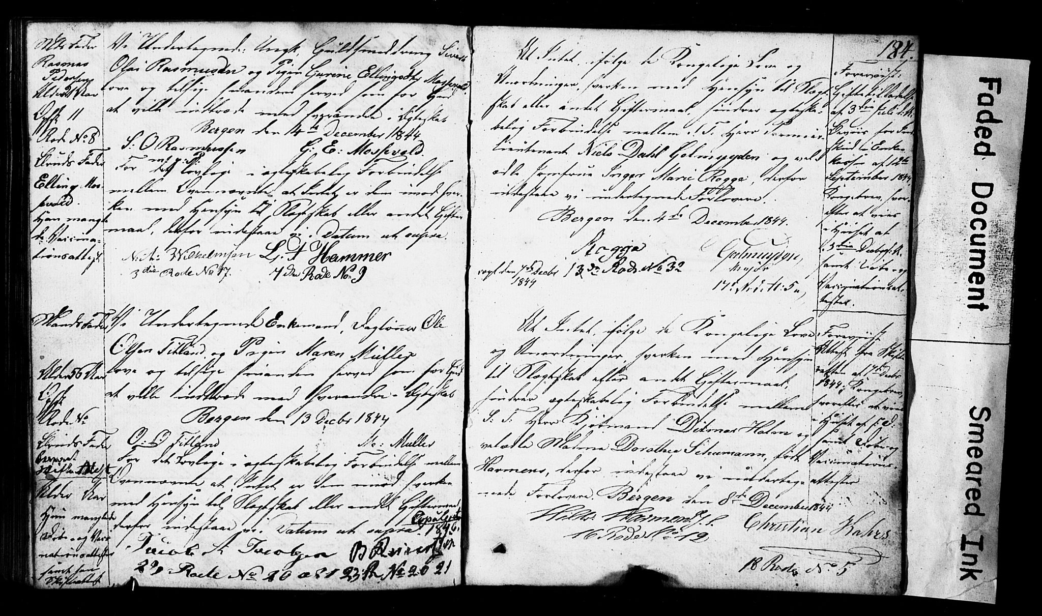 Domkirken sokneprestembete, SAB/A-74801: Forlovererklæringer nr. II.5.3, 1832-1845, s. 184