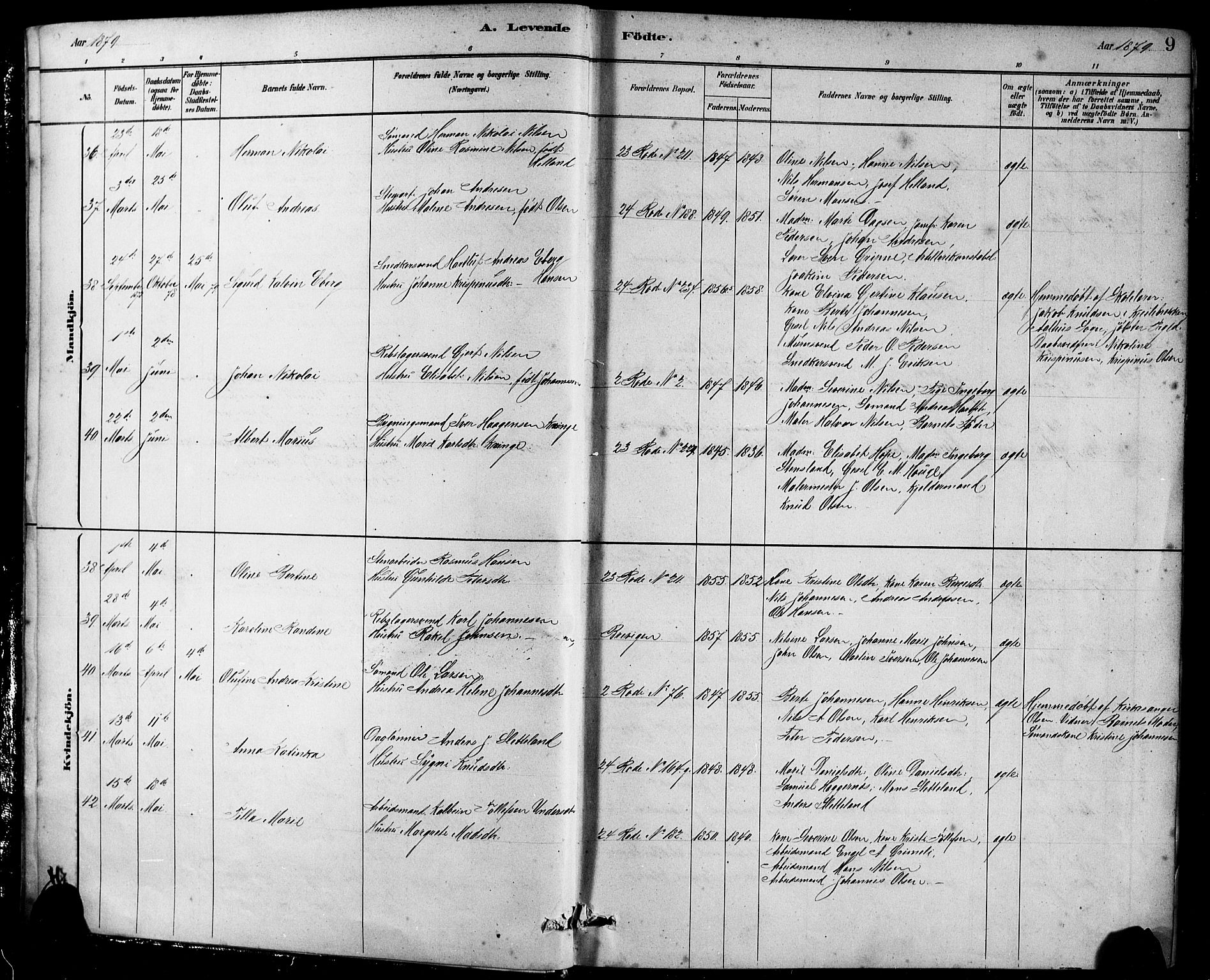 Sandviken Sokneprestembete, AV/SAB-A-77601/H/Hb/L0001: Klokkerbok nr. A 2, 1879-1892, s. 9